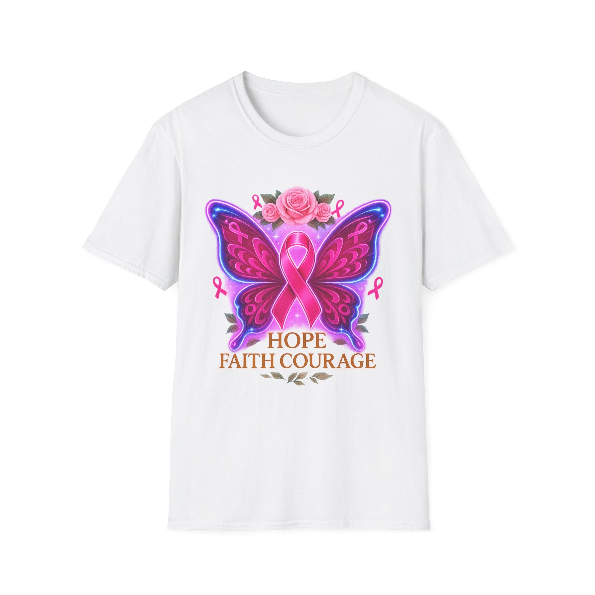 Hope Courage Butterfly T-Shirt, Breast Cancer Awareness Tee, Gift for Supporters, Unisex Softstyle Shirt, Inspirational Graphic Tee