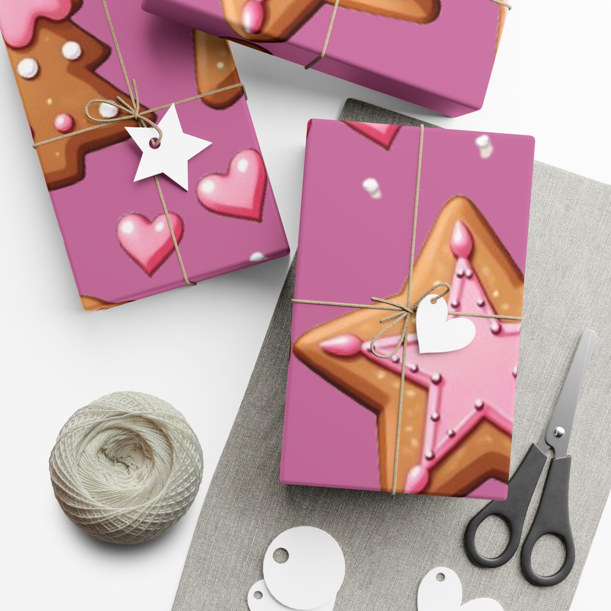 Wrapping Paper - Pink Gingerbread and Stars