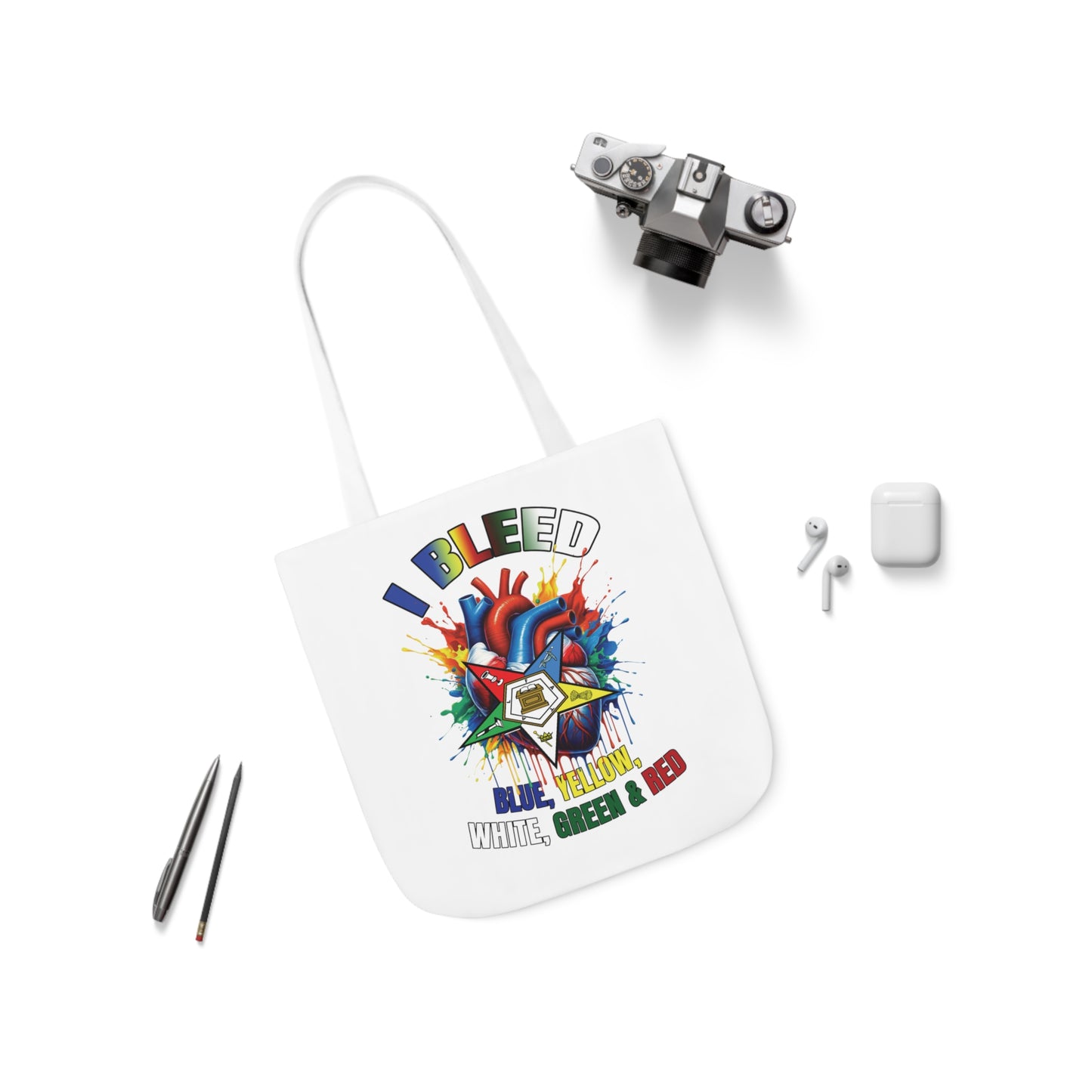 I Bleed OES, Order of the Eastern Star, Sistar, Sisterhood, Eastern Star, Sorority, Canvas Tote Bag, 5-Color Straps