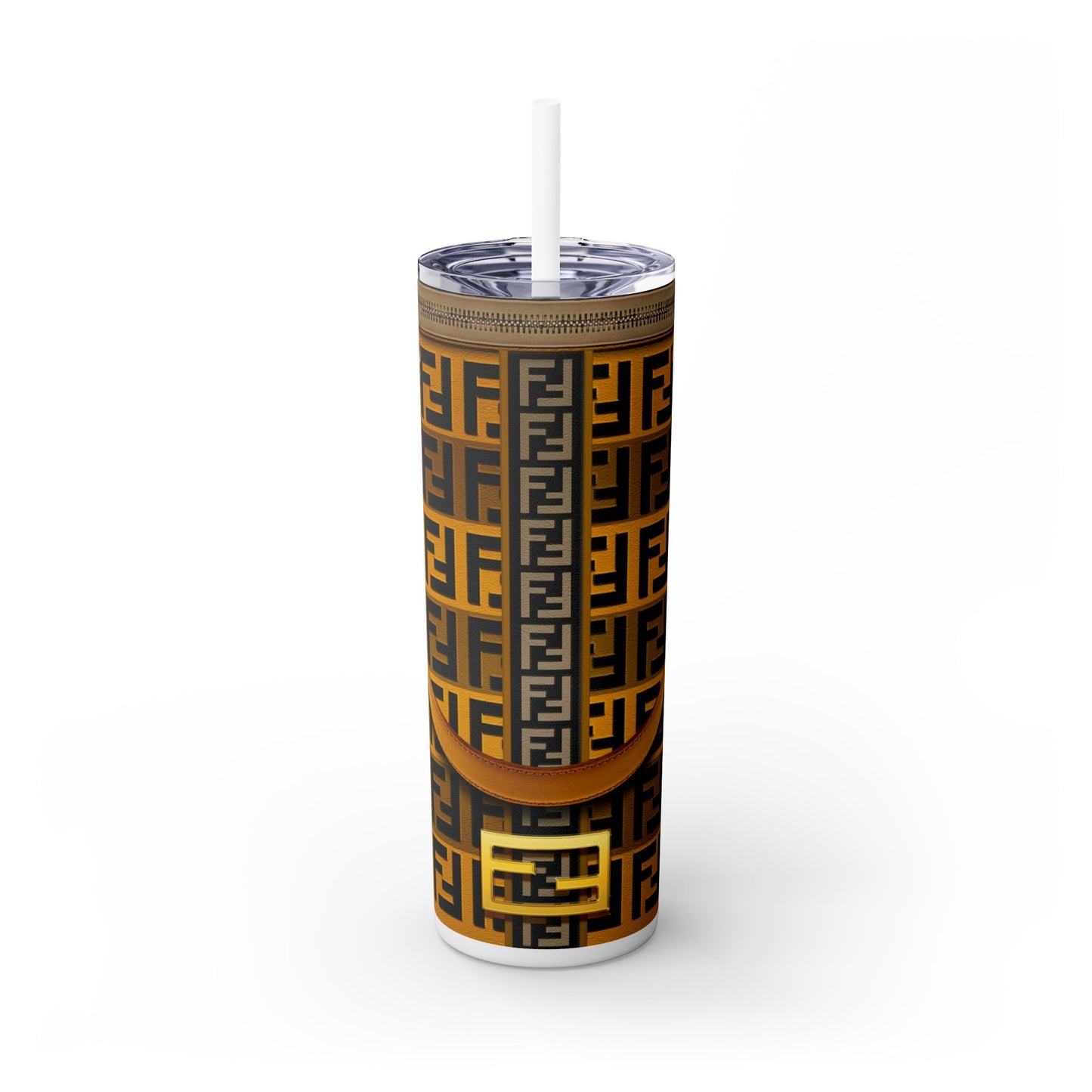 Fendi Purse -Skinny Tumbler with Straw, 20oz | Mug | 20 oz, Back-to-School, Bottles & Tumblers, Drink, Drinks, Glossy, Home & Living, Matte, Outdoor, Stainless steel, Travel, Travel Accessories, Tumblers, Yellow MK Purse | Printify