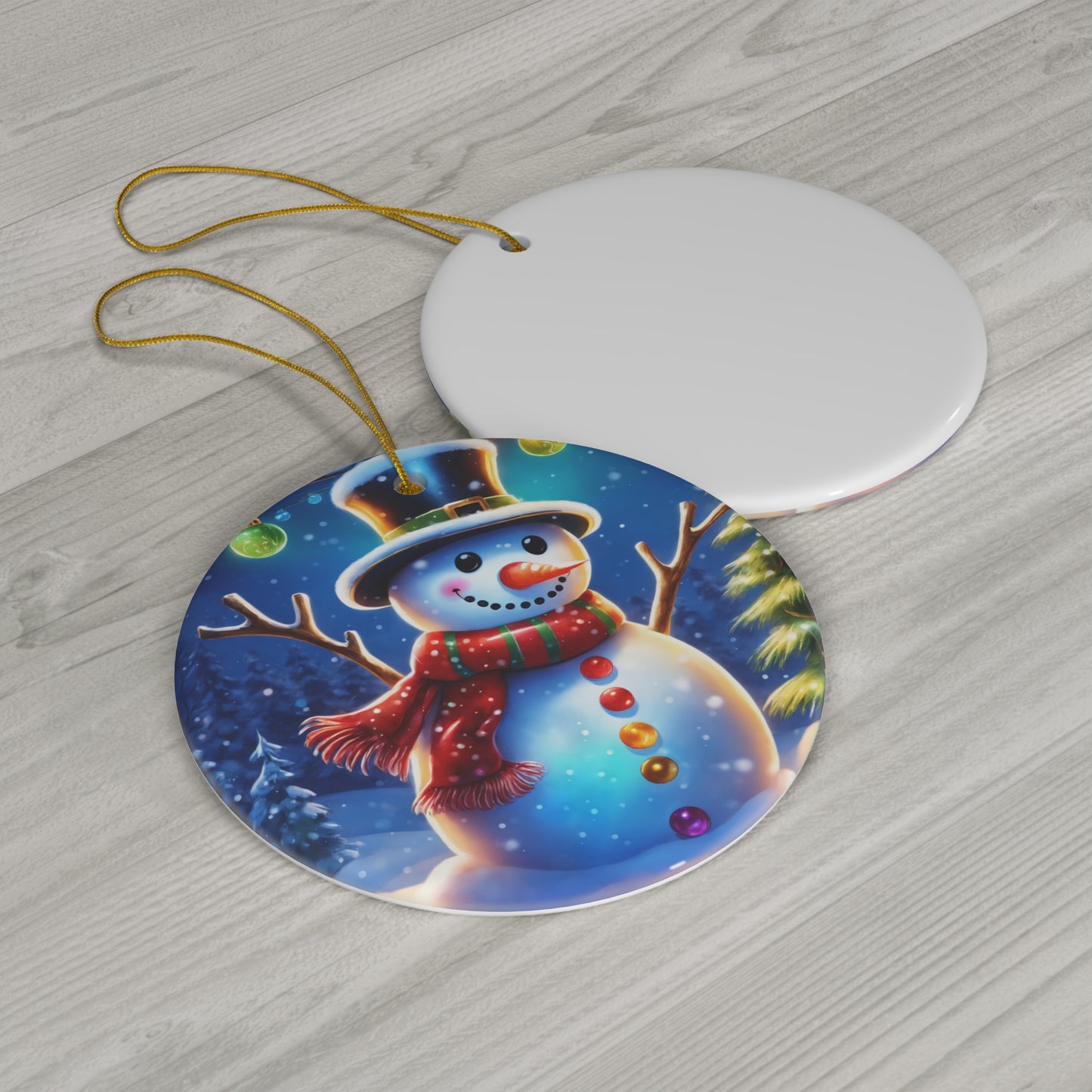 Blue Snowman Christmas Series #1, Holiday Ceramic Ornament,