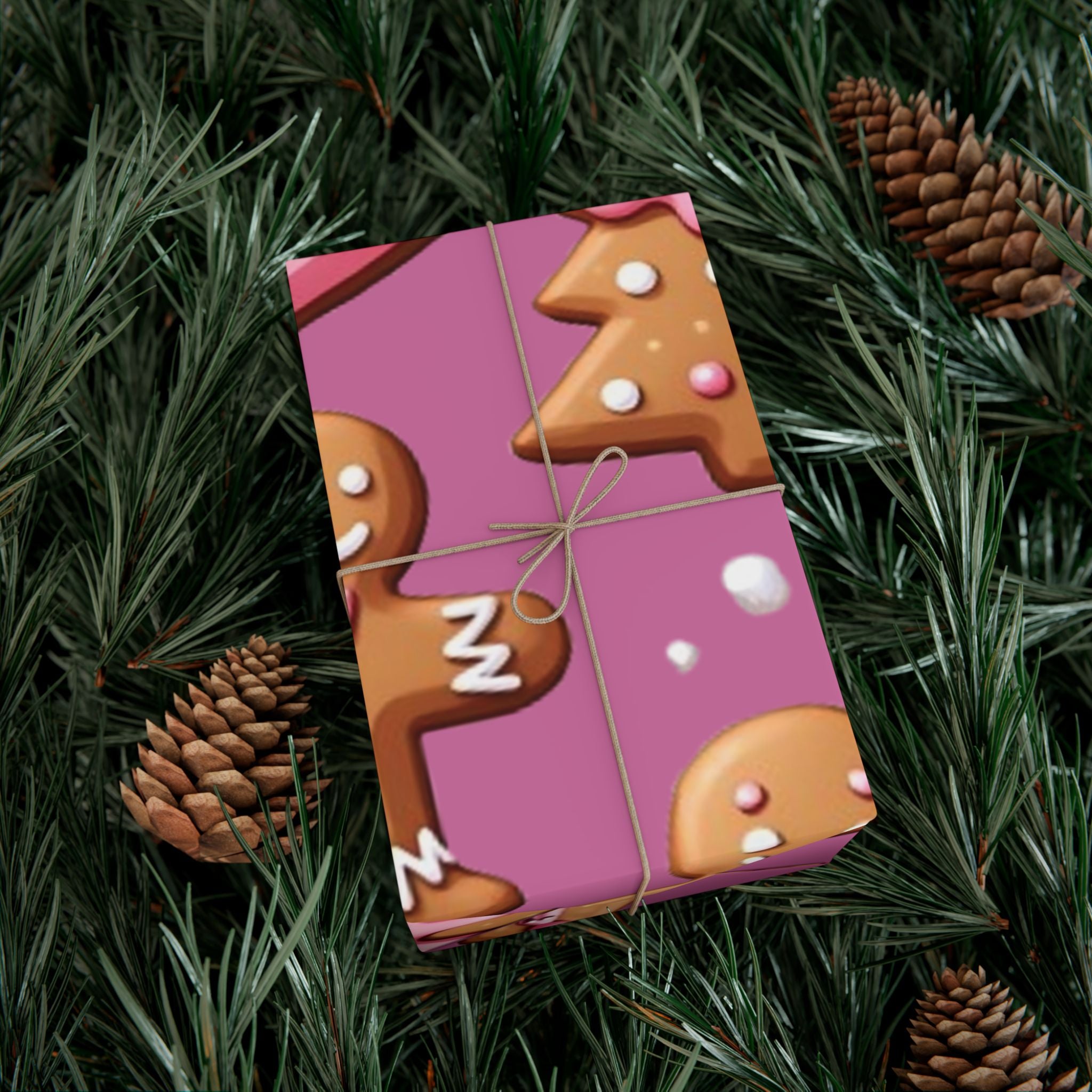 Wrapping Paper - Pink Gingerbread and Stars