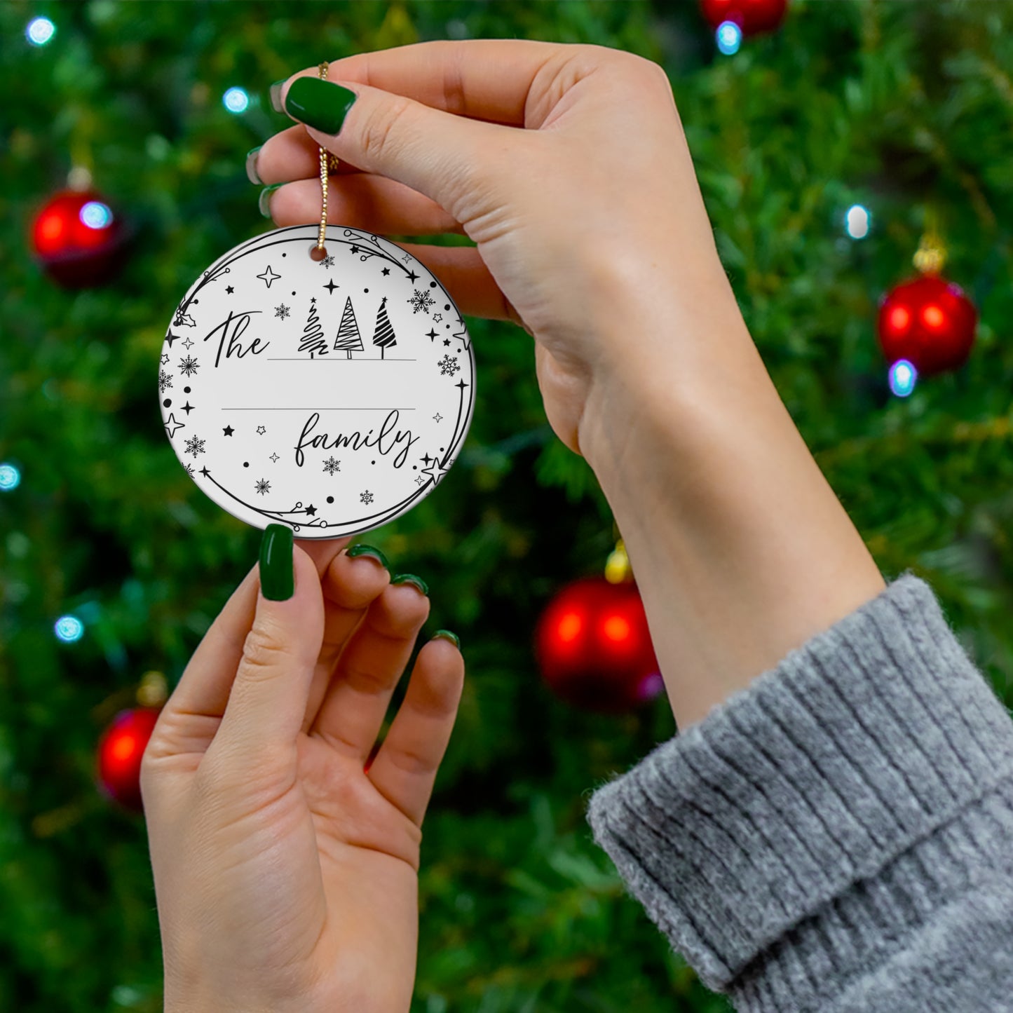 The Family Ceramic Ornament, Personalized Ornament | Home Decor | Ceramic, Christmas, Glossy, Halloween, Holiday Picks, Home & Living, ornament, Ornaments, Seasonal Decorations | Printify