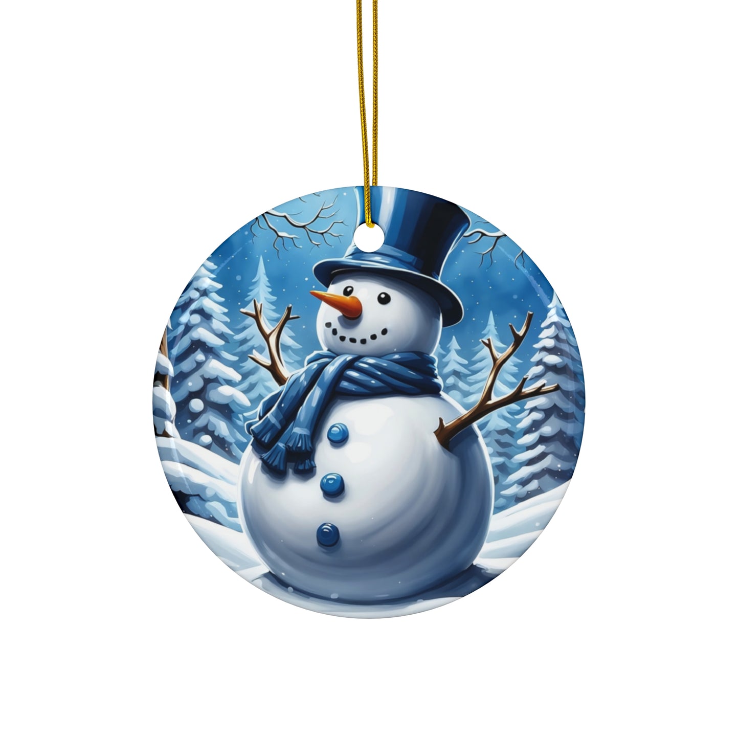 Blue Snowman Christmas Series #2, Holiday Ceramic Ornament,