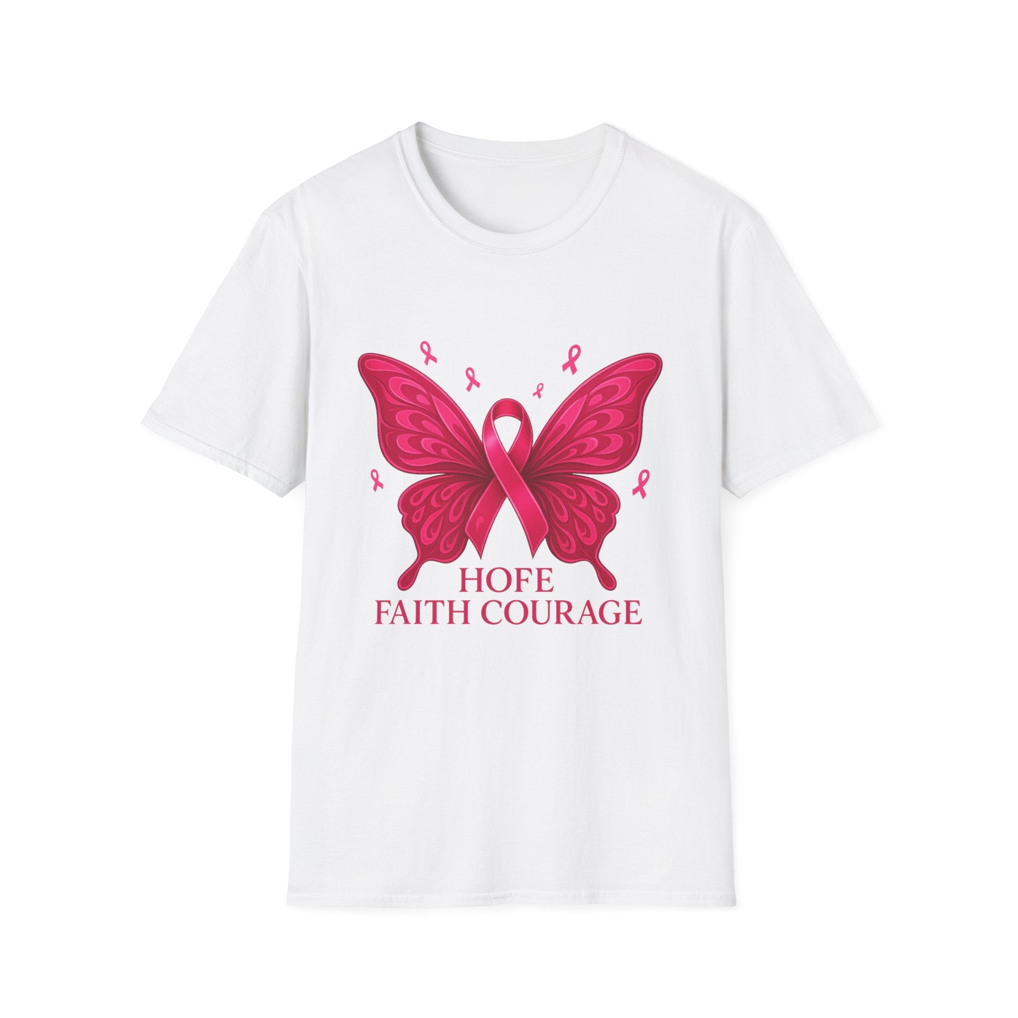 Hope Butterfly T-Shirt, Breast Cancer Awareness Tee, Faith Courage Shirt, Unisex Softstyle T-Shirt, Pink Ribbon Apparel