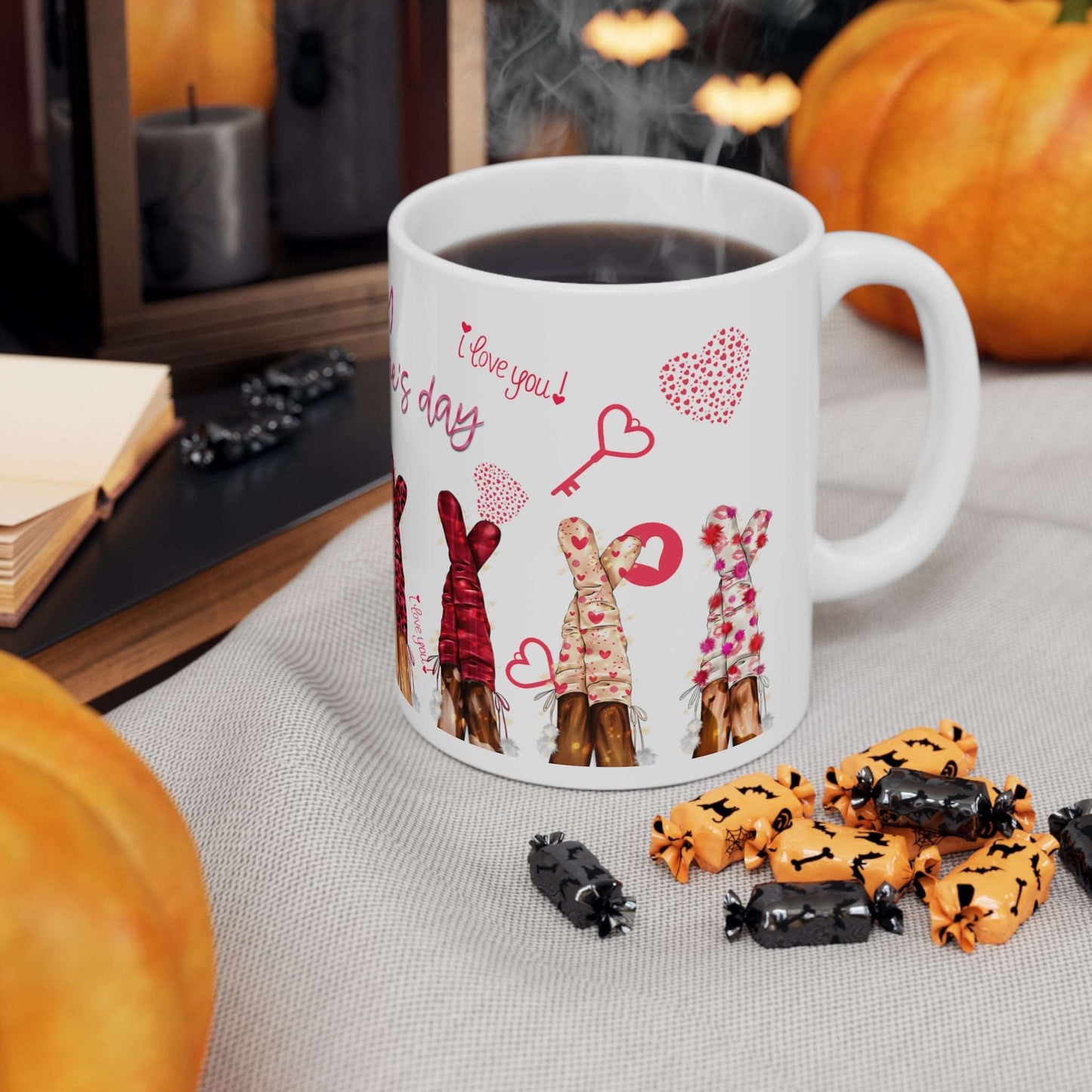 a cup of coffee sitting next to a cup of coffee