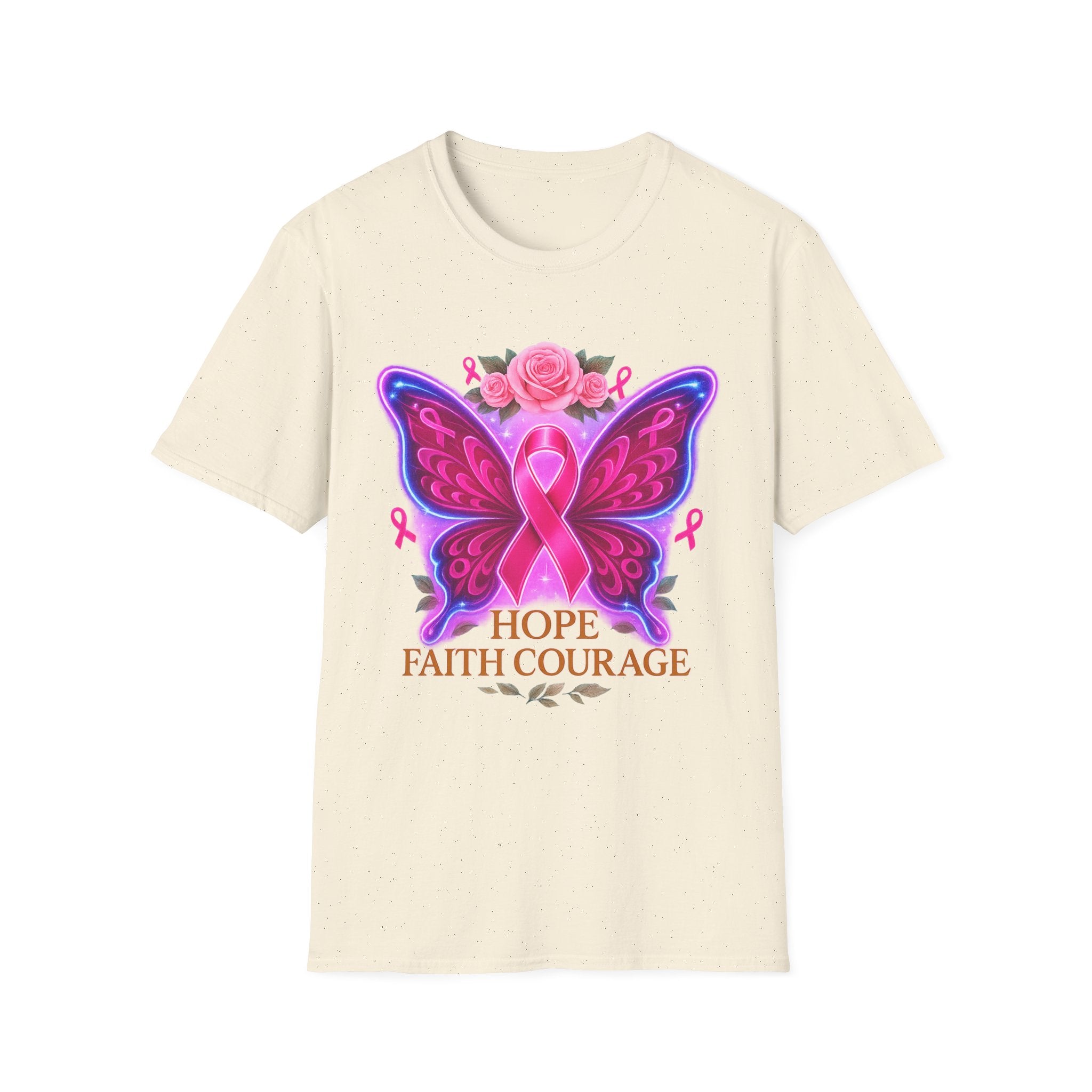 Hope Courage Butterfly T-Shirt, Breast Cancer Awareness Tee, Gift for Supporters, Unisex Softstyle Shirt, Inspirational Graphic Tee