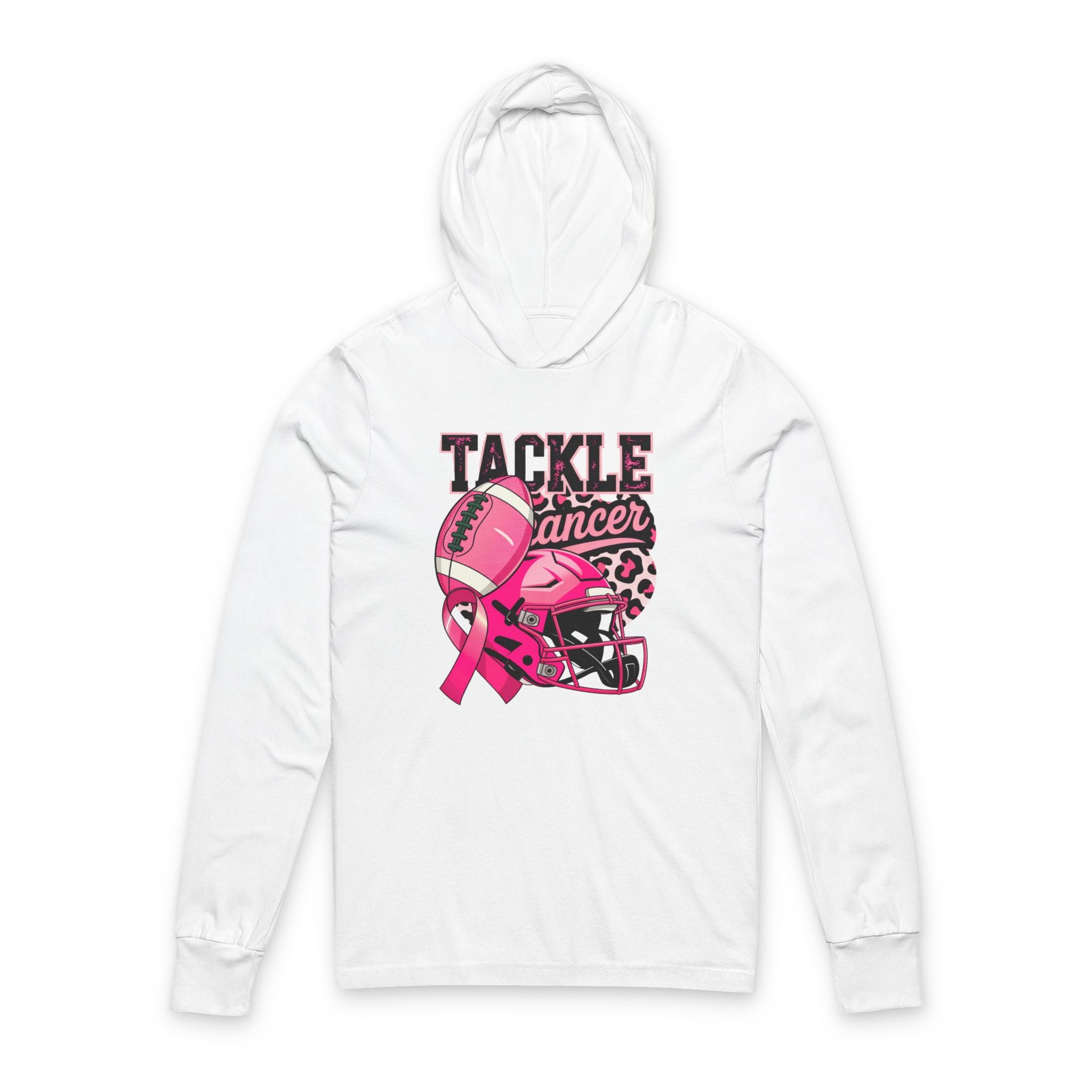 Pink Ribbon Tackle Cancer Hoodie, Awareness Tee, Supportive Gift, Football Fan Apparel, Breast Cancer Awareness, Unisex Long Sleeve