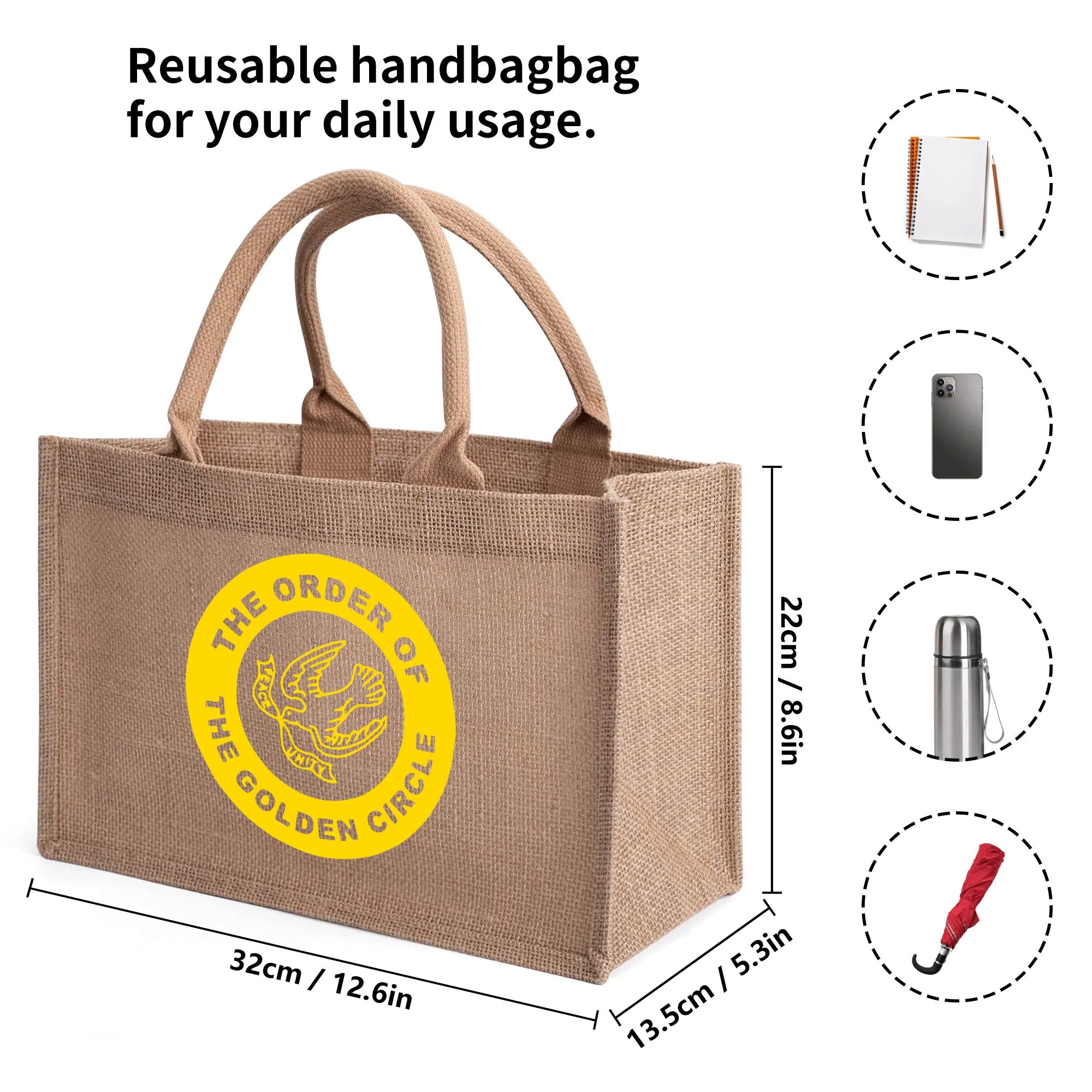 Order of The Golden Circle Custom Reusable Jute Burlap Tote Bag, The Order of The Golden Circle Jute Tote Bag, Loyal Ladies, Royal Ladies, Royal Lady, Loyal Lady