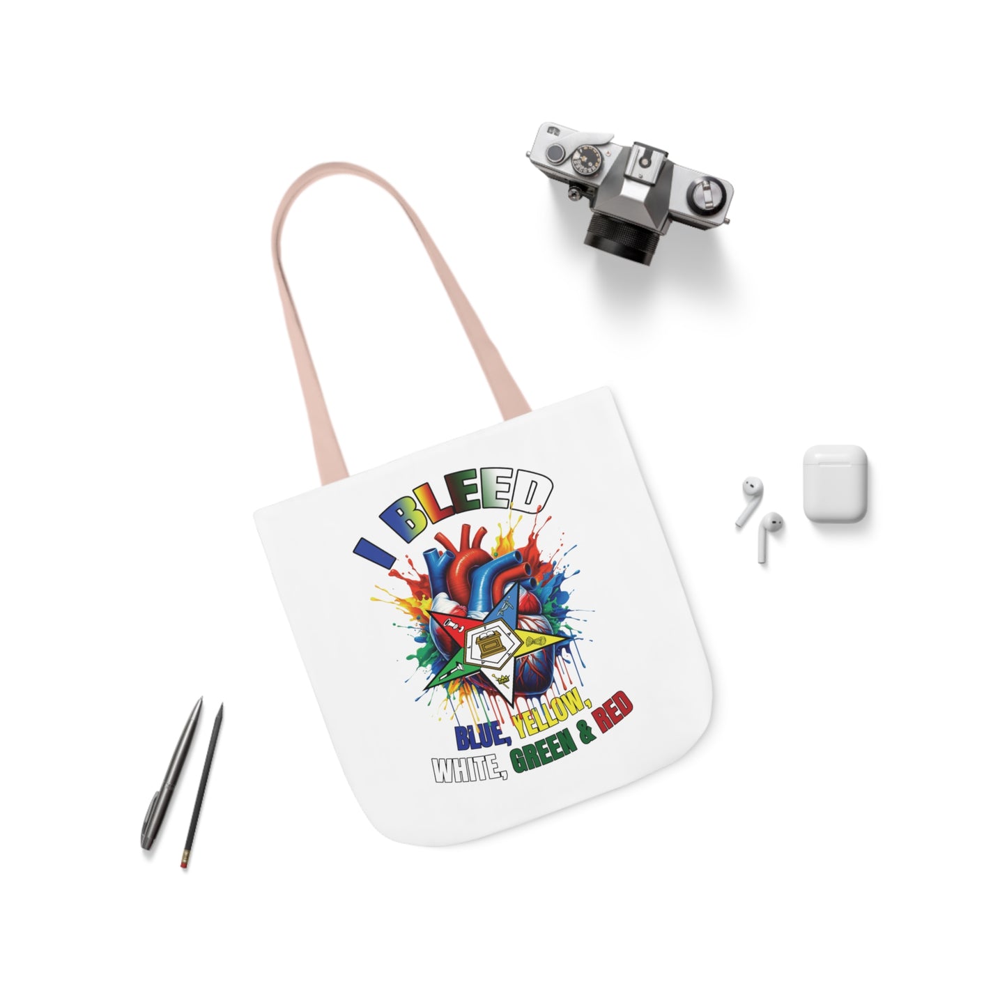I Bleed OES, Order of the Eastern Star, Sistar, Sisterhood, Eastern Star, Sorority, Canvas Tote Bag, 5-Color Straps