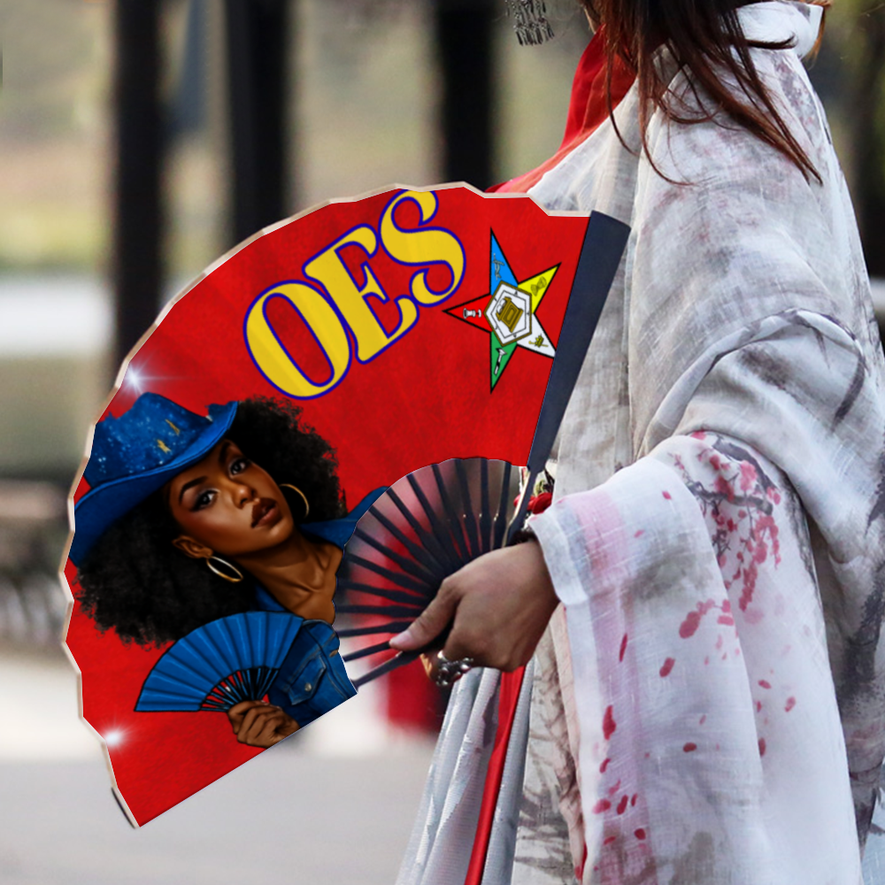 Red & Yellow OES, Sorority, Sisterhood, Order of Eastern Star, Eastern Star, Masonic, Masonry, Hand-held Folding Fan