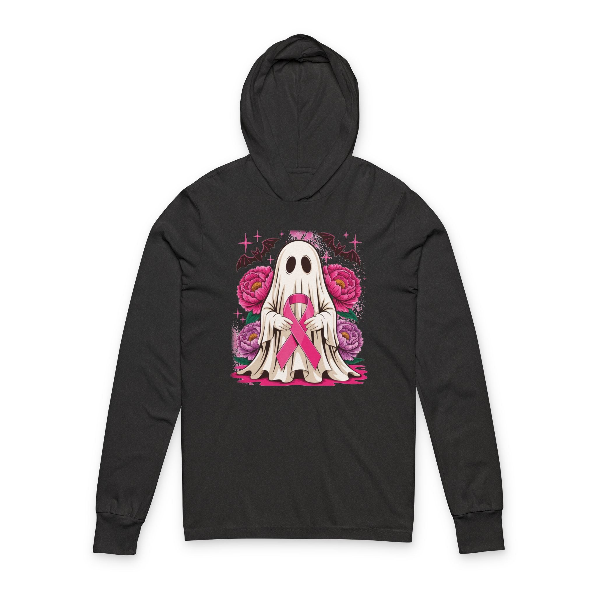 Spooky Ghost Floral Hoodie, Halloween Apparel, Unisex Long Sleeve Tee, Comfy Graphic Hoodie, Autumn Fashion