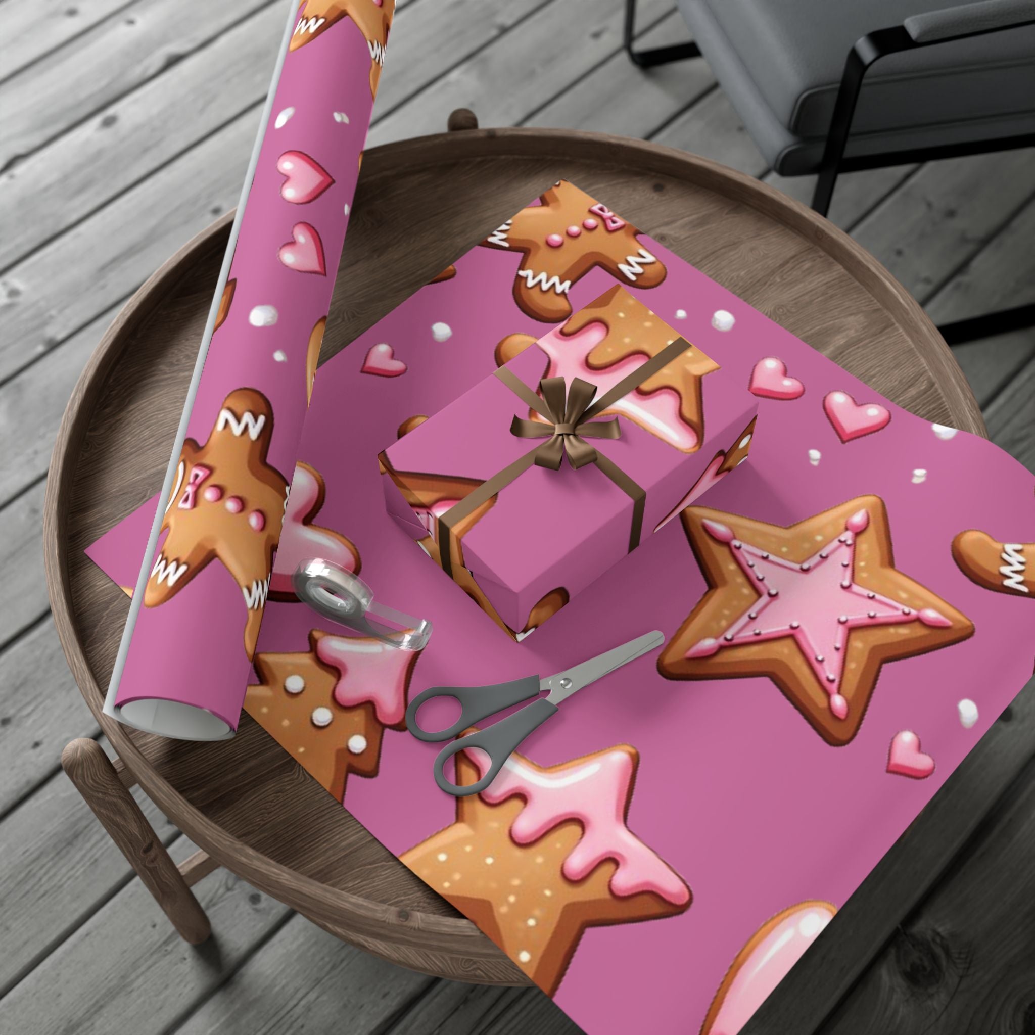 Wrapping Paper - Pink Gingerbread and Stars