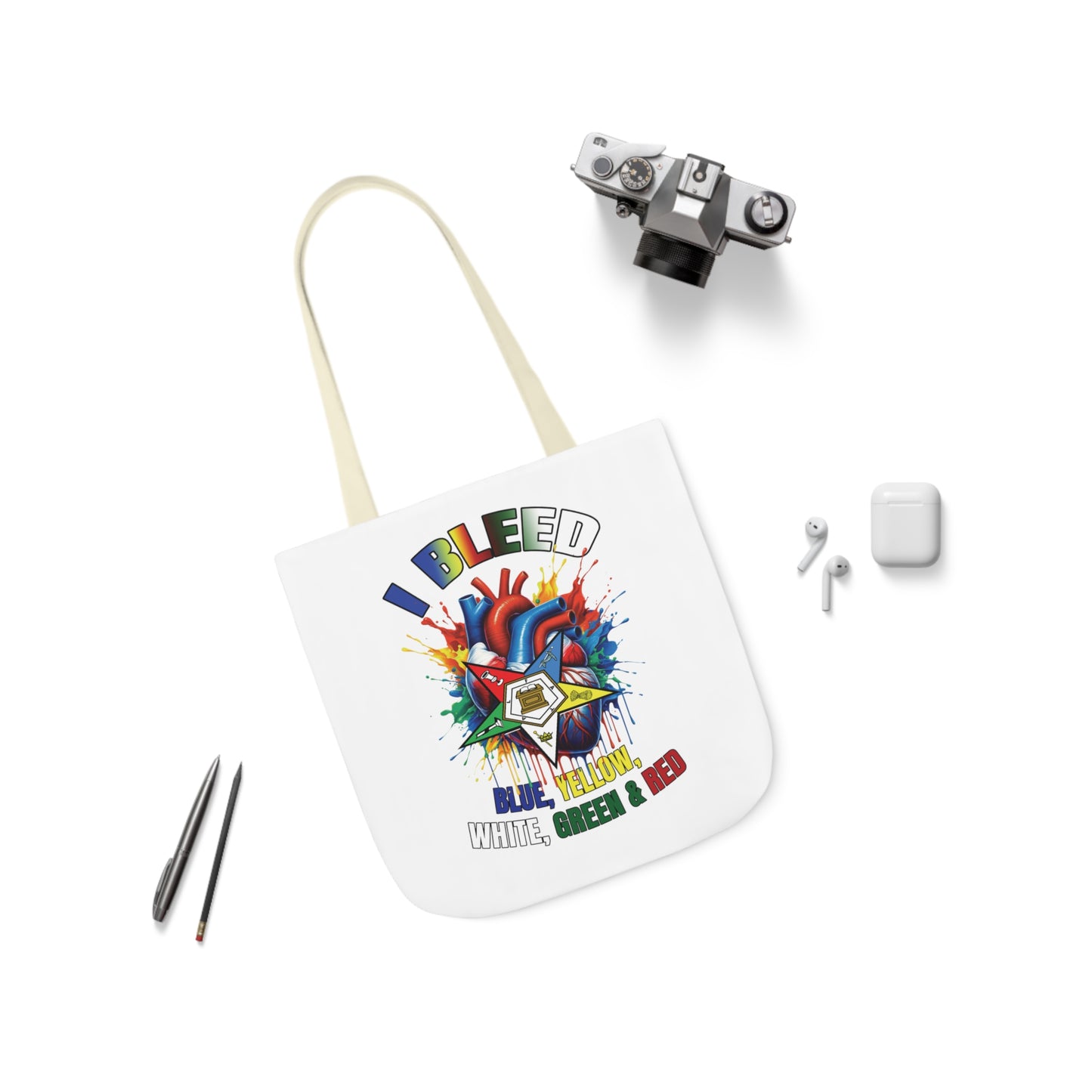 I Bleed OES, Order of the Eastern Star, Sistar, Sisterhood, Eastern Star, Sorority, Canvas Tote Bag, 5-Color Straps