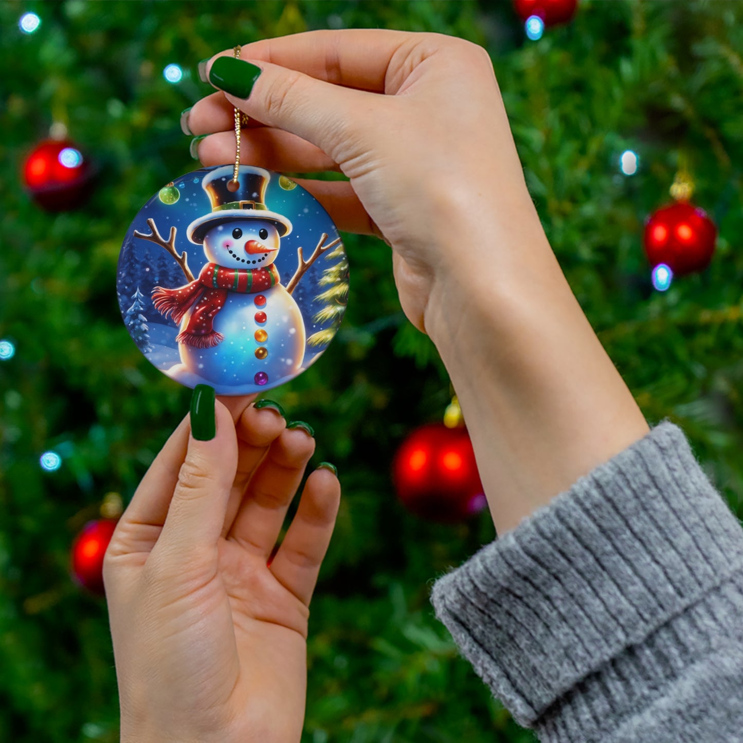 Blue Snowman Christmas Series #1, Holiday Ceramic Ornament, | Home Decor | Ceramic, Christmas, christmas gift, Co-worker ornament, Glossy, Halloween, Holiday Ornament, Holiday Picks, Holidays, Home & Living, ornament, Ornaments, Seasonal Decorations | Printify