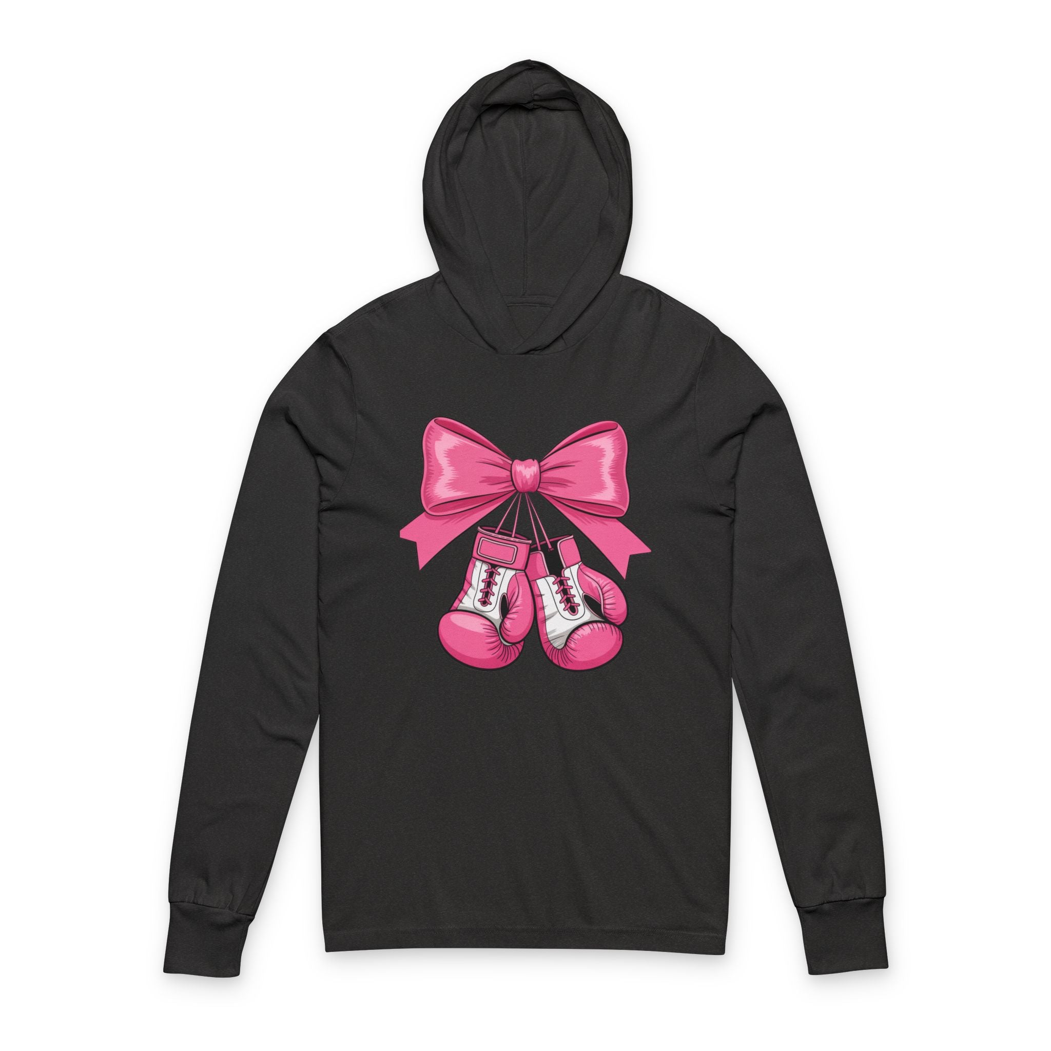 Cute Boxing Shoes Hooded Tee for Women, Unisex Stylish Long Sleeve, Gym Apparel, Gift for Fitness Lovers, Sportswear, Motivation Shirt