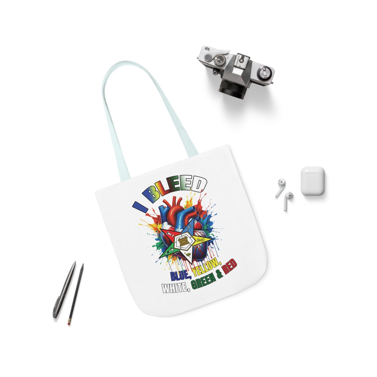 I Bleed OES, Order of the Eastern Star, Sistar, Sisterhood, Eastern Star, Sorority, Canvas Tote Bag, 5-Color Straps