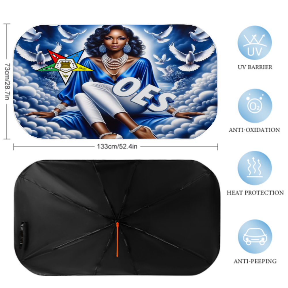 Blue Sky, OES, Sisterhood, Eastern Star, Sorority, Sistar, Masonic, Masonry Car Sunshade Umbrella Lightweight and Portable Cover Foldable Auto Protection Accessories
