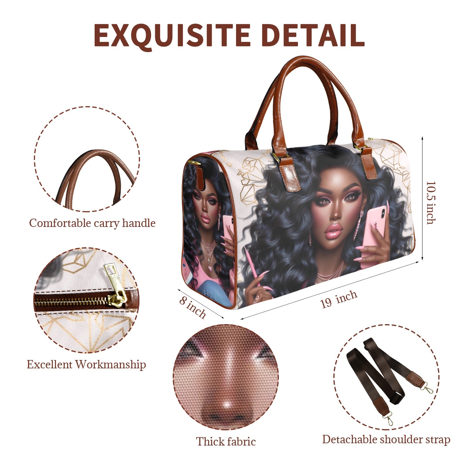 Pink Princess #1 Small Travel Tote Large Capacity Travel Bag-Small (Brown Short Patch) (1737)