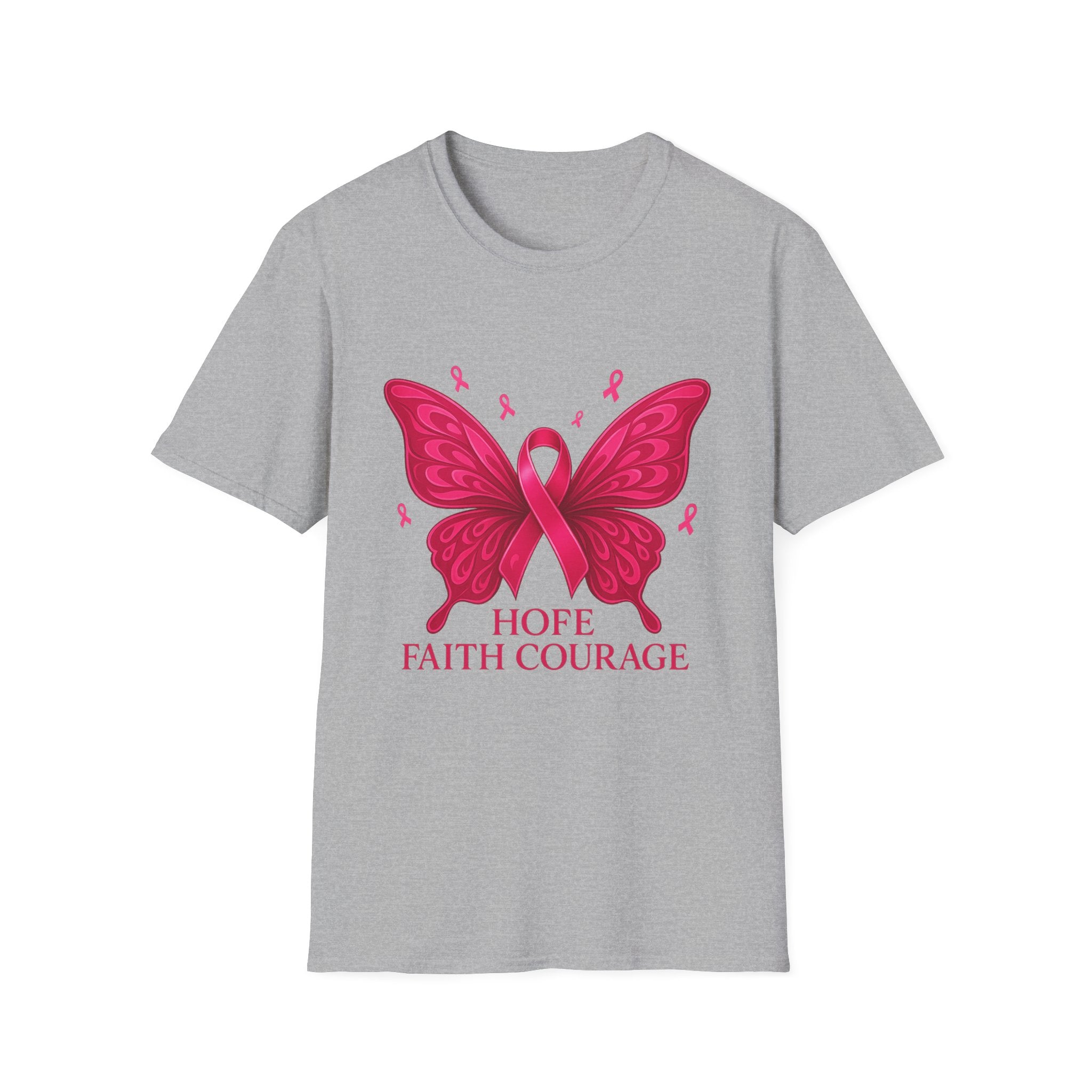 Hope Butterfly T-Shirt, Breast Cancer Awareness Tee, Faith Courage Shirt, Unisex Softstyle T-Shirt, Pink Ribbon Apparel