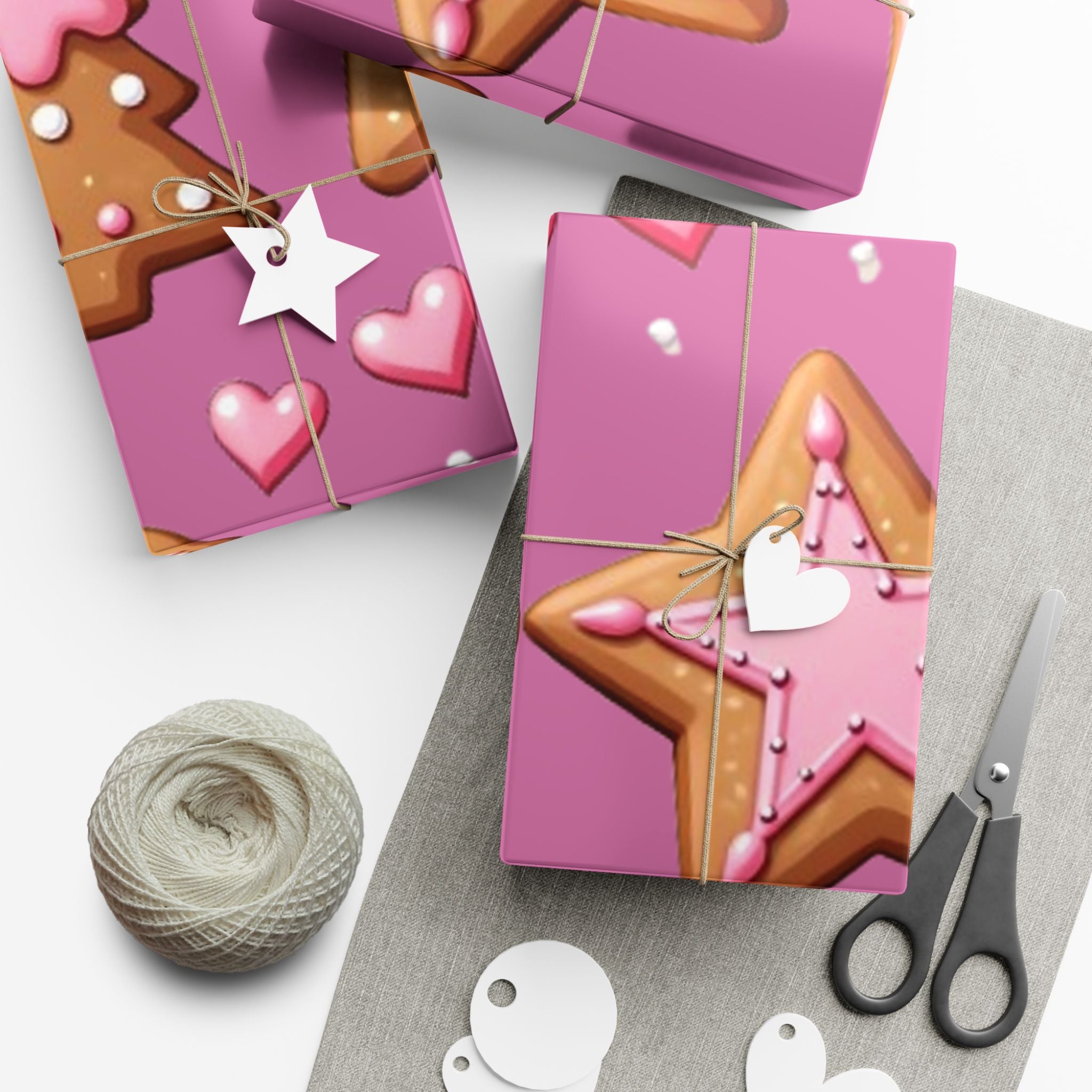 Wrapping Paper - Pink Gingerbread and Stars