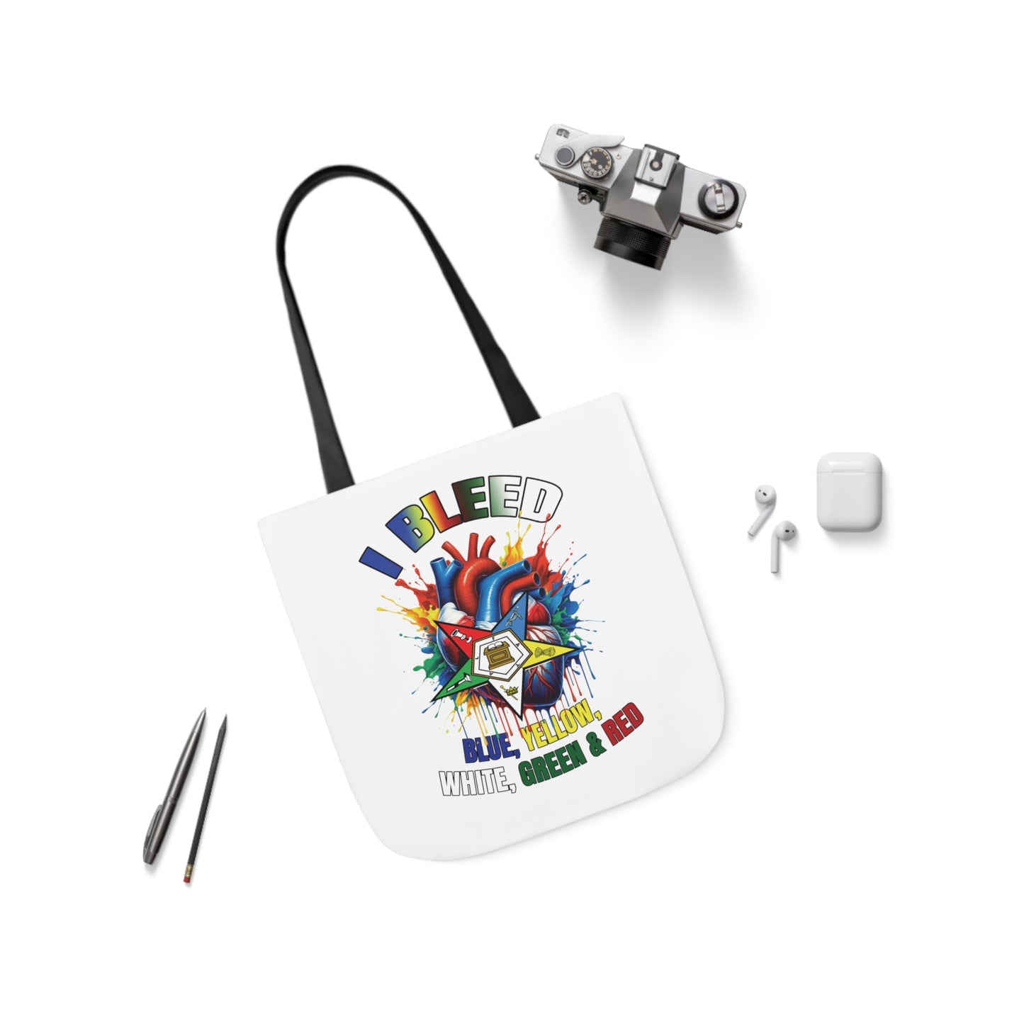 I Bleed OES, Order of the Eastern Star, Sistar, Sisterhood, Eastern Star, Sorority, Canvas Tote Bag, 5-Color Straps