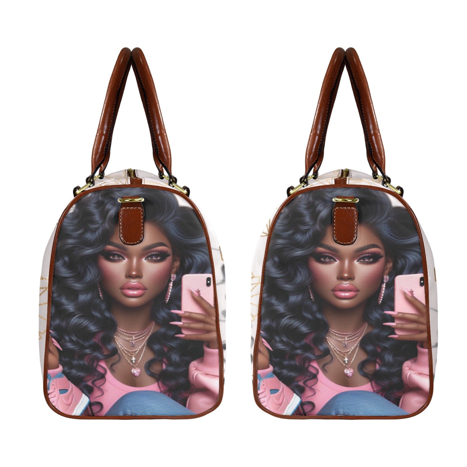 Pink Princess #1 Small Travel Tote Large Capacity Travel Bag-Small (Brown Short Patch) (1737)