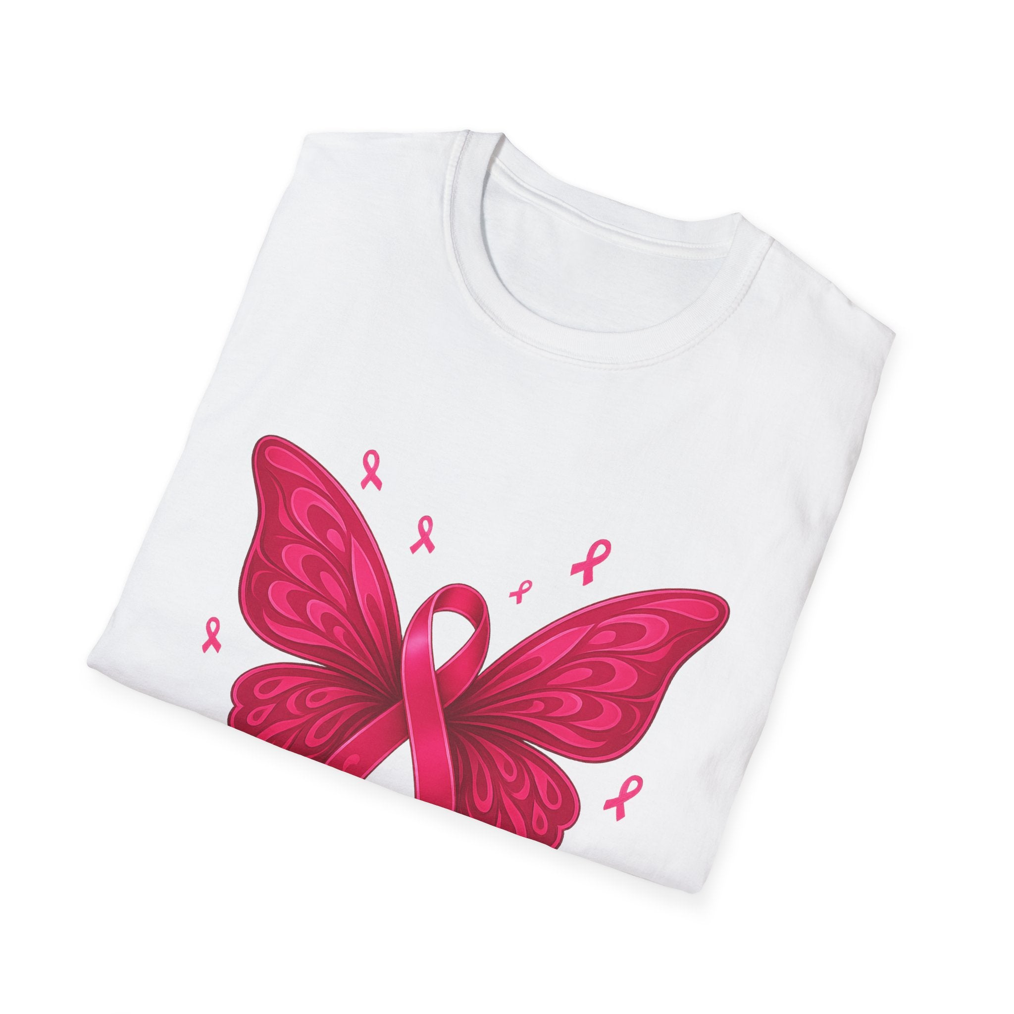 Hope Butterfly T-Shirt, Breast Cancer Awareness Tee, Faith Courage Shirt, Unisex Softstyle T-Shirt, Pink Ribbon Apparel