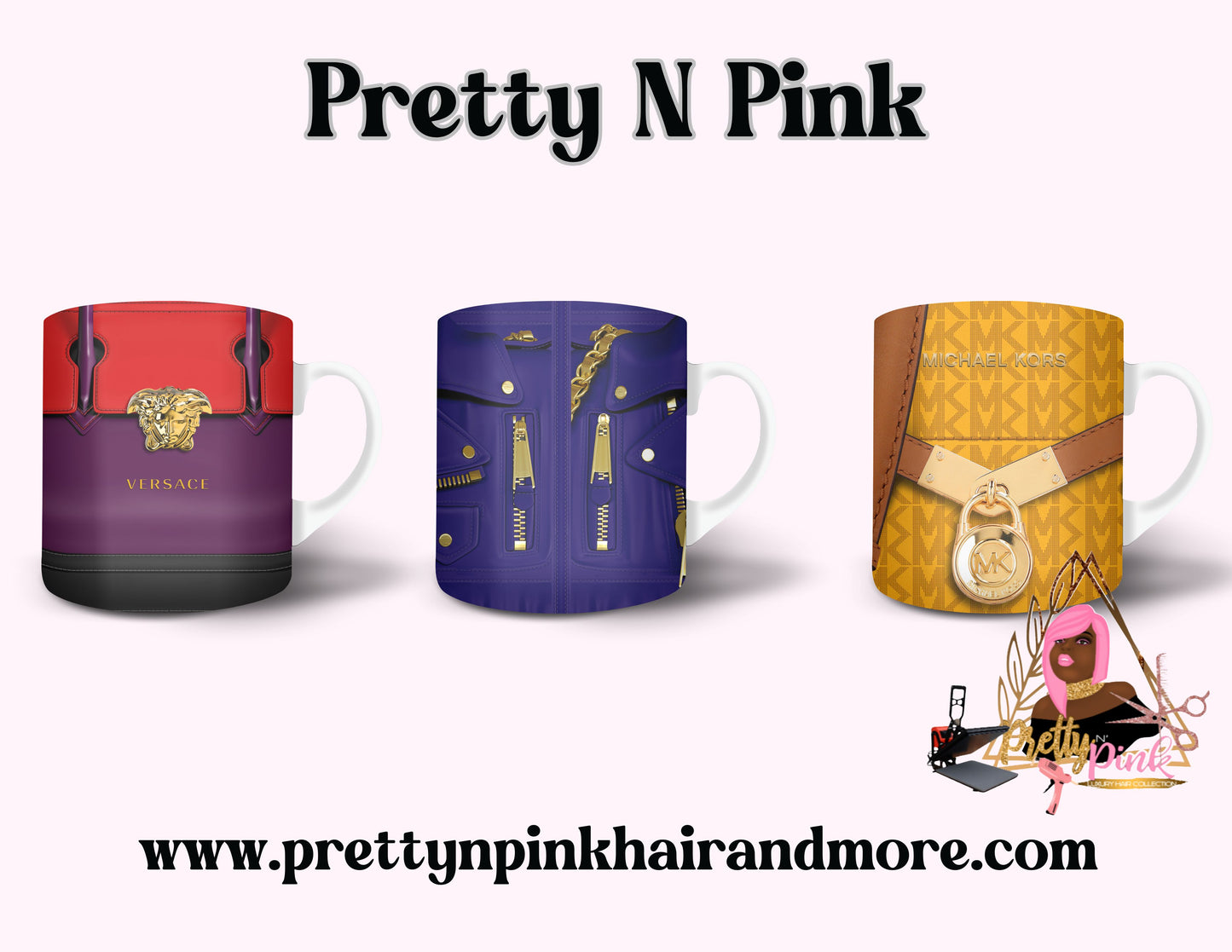 “Name Brand Purse-inspired reusable coffee cups with high-fashion print, styled for luxury lovers, available at PrettyNPinkHairandMore.com and Stan Store” Coach, Hermes, LV, MK, YSL