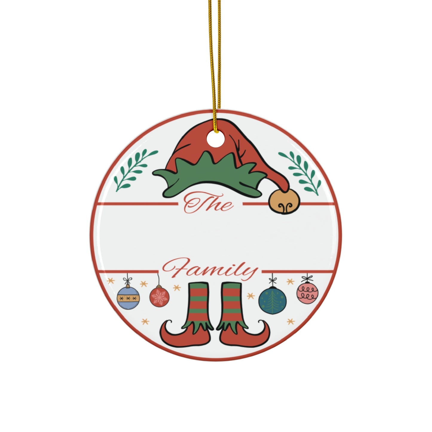 Elf Family Christmas Ceramic Ornament, Custom Family Ornament, Personalized Christmas Ornament