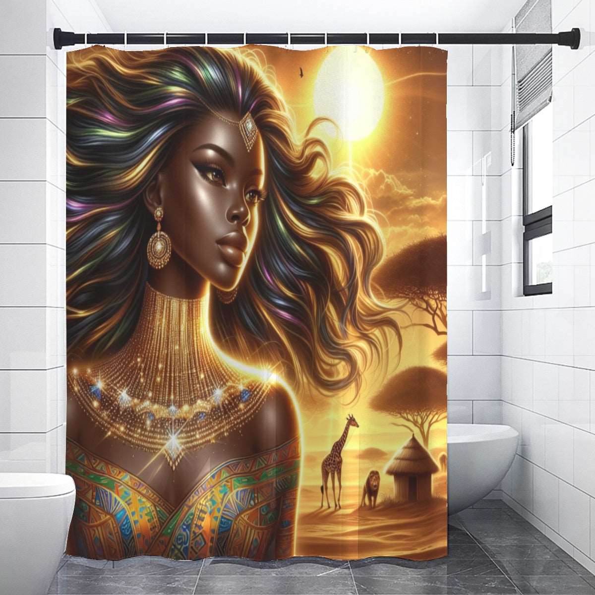a woman standing in front of a bathroom mirror