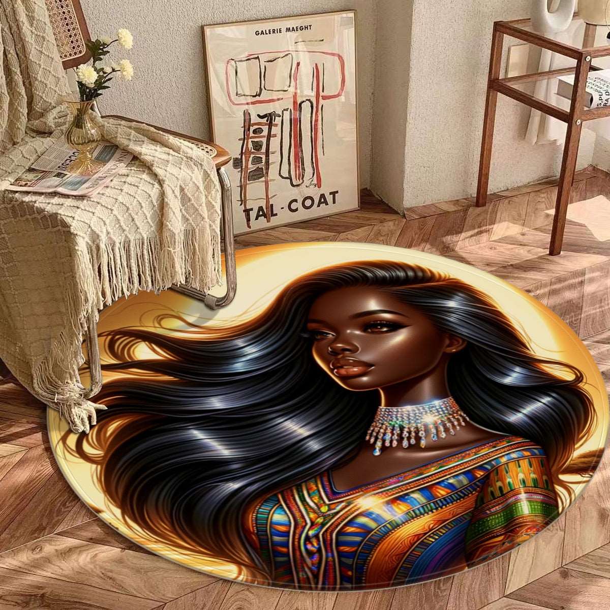 a woman sitting on a bed in a room