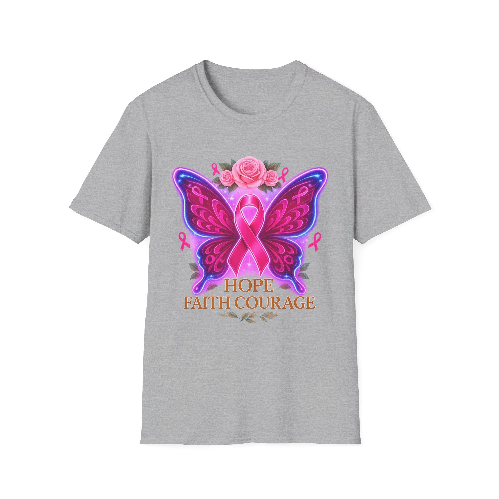 Hope Courage Butterfly T-Shirt, Breast Cancer Awareness Tee, Gift for Supporters, Unisex Softstyle Shirt, Inspirational Graphic Tee