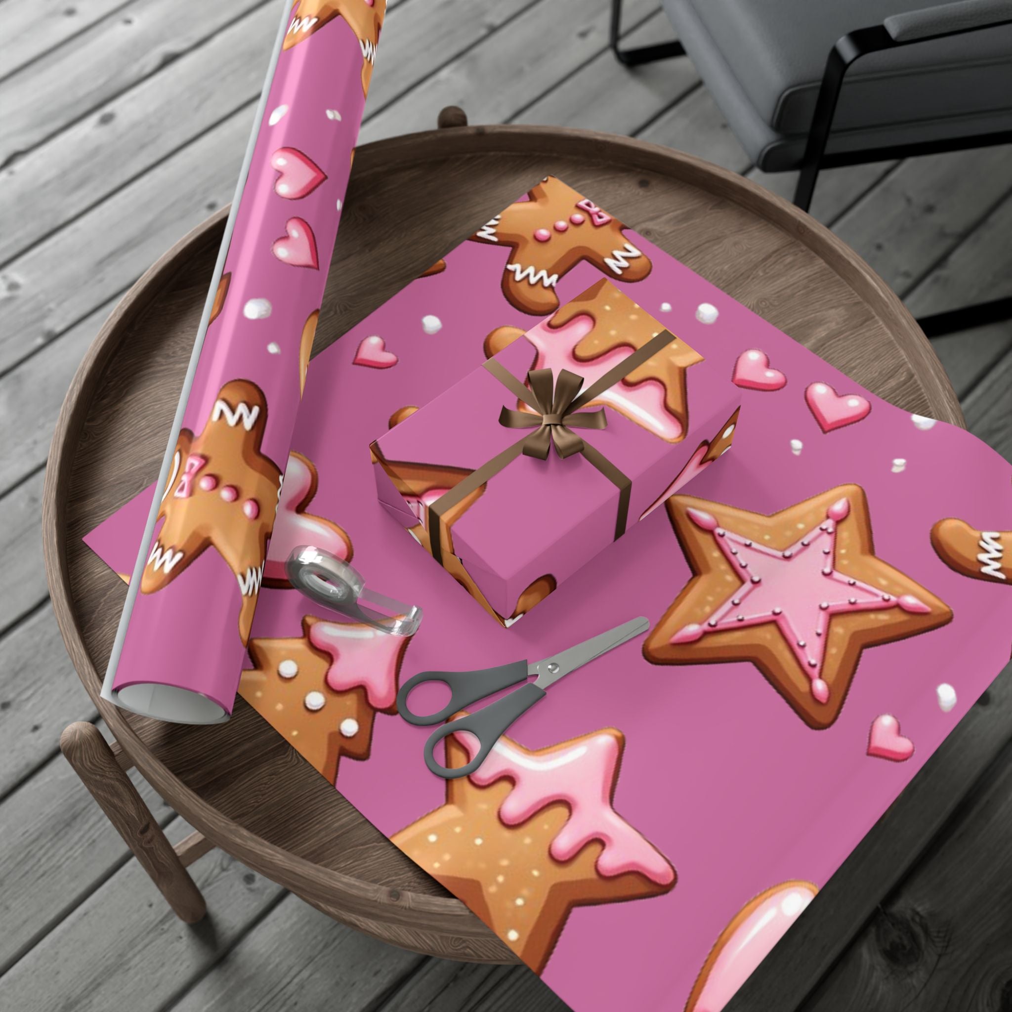 Wrapping Paper - Pink Gingerbread and Stars