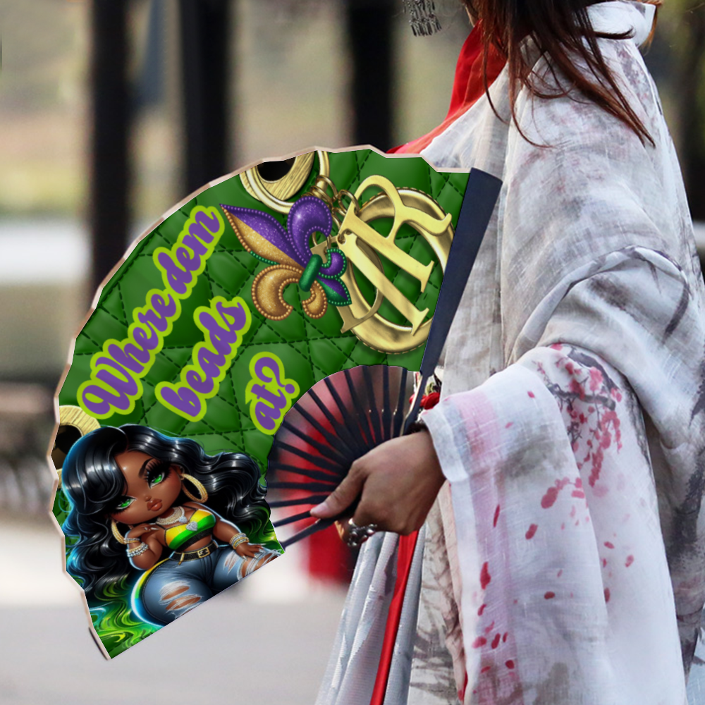 Where dem beads at? Clack Fan Retro Hand-held Folding Fan