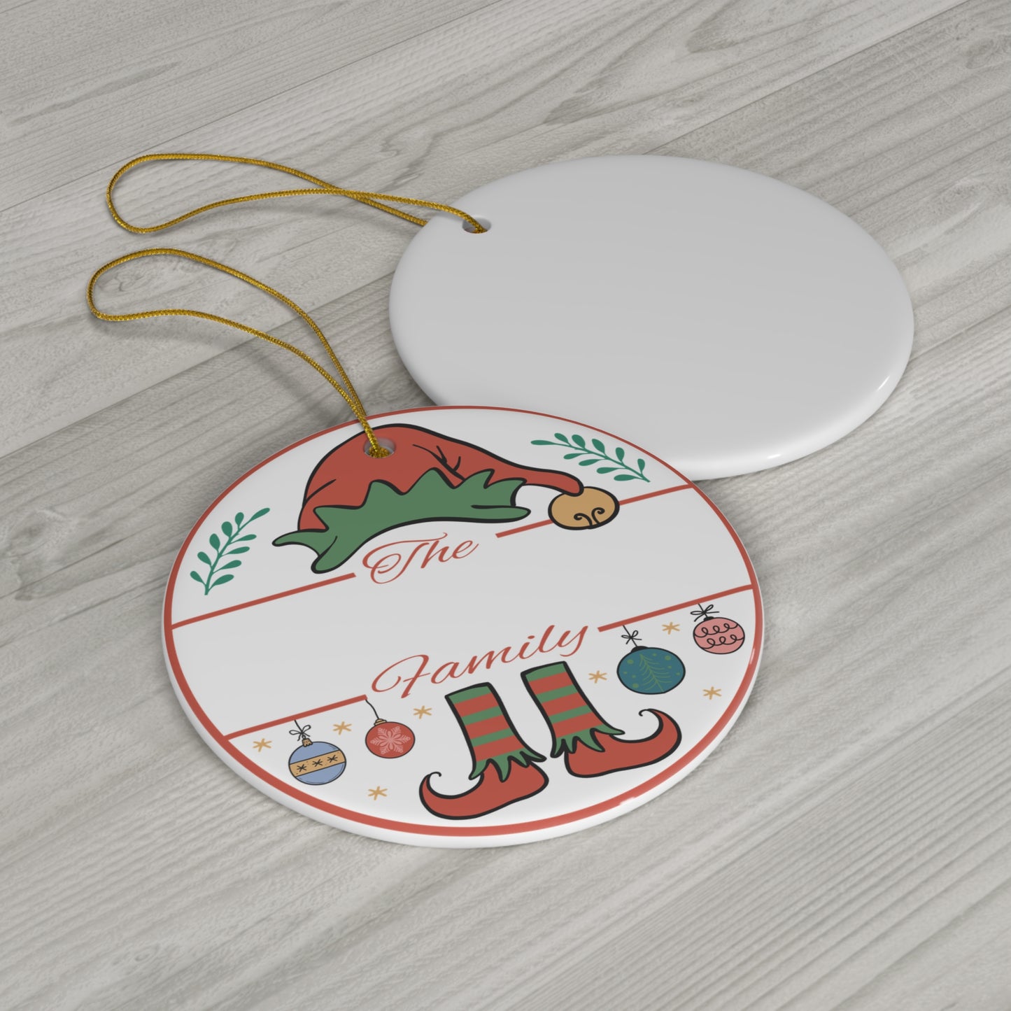 Elf Family Christmas Ceramic Ornament, Custom Family Ornament, Personalized Christmas Ornament