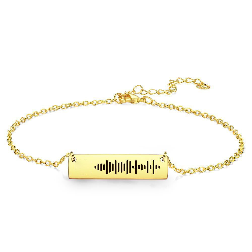 Gold Scannable Music Code Engraved Bar Anklet, Adjustable Chain