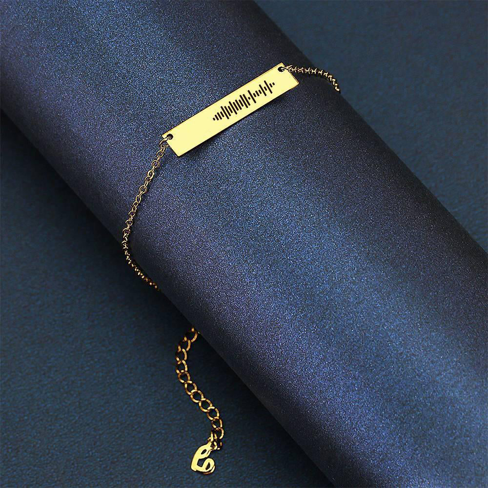 Gold Scannable Music Code Engraved Bar Anklet, elegant adjustable chain, personalized music gift