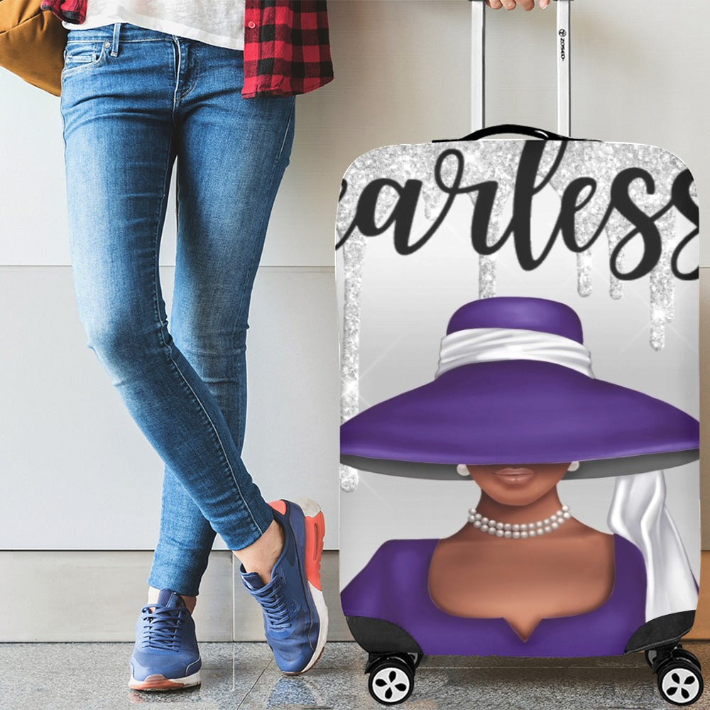 Purple and Silver She Is Fearless Luggage Cover/Large 26"-28"