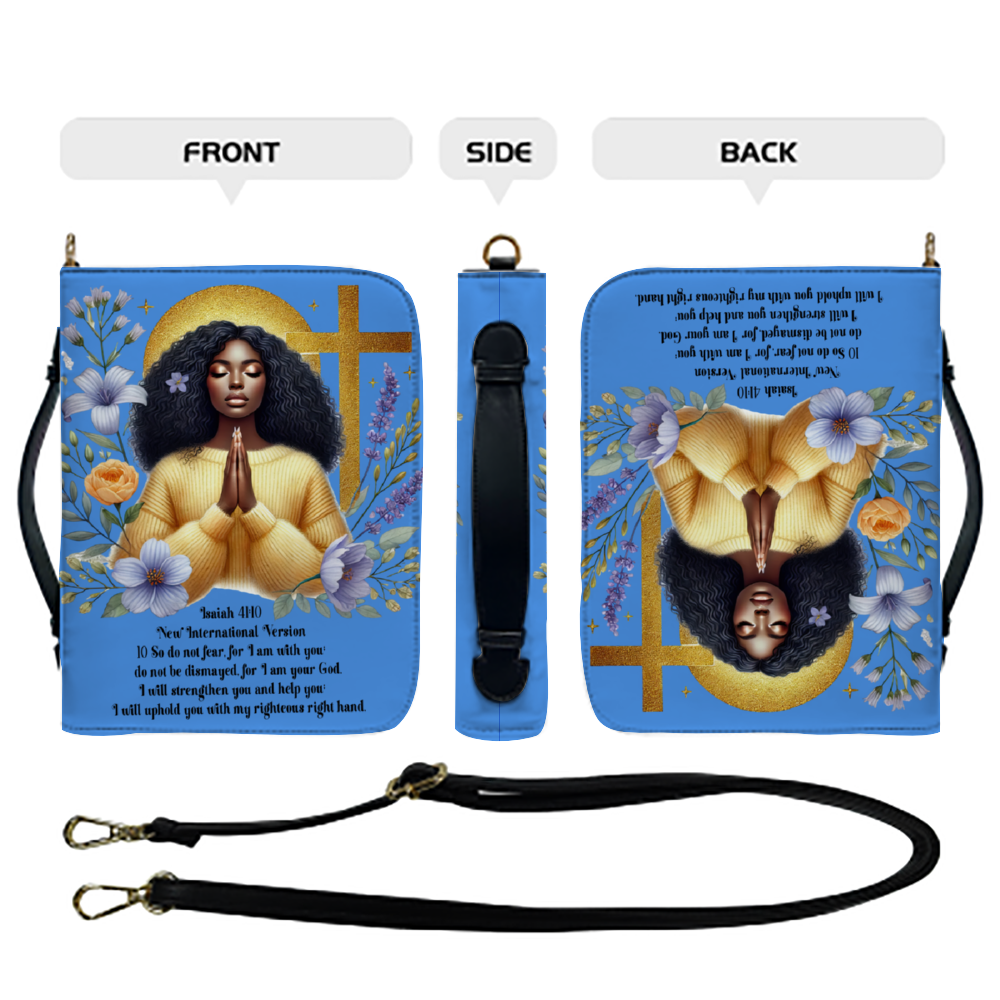 Blue & Gold ISAIAH 41:10 PU Bible Bag Strap Style Chic and Practical Fashion PU Leather Strap Bag