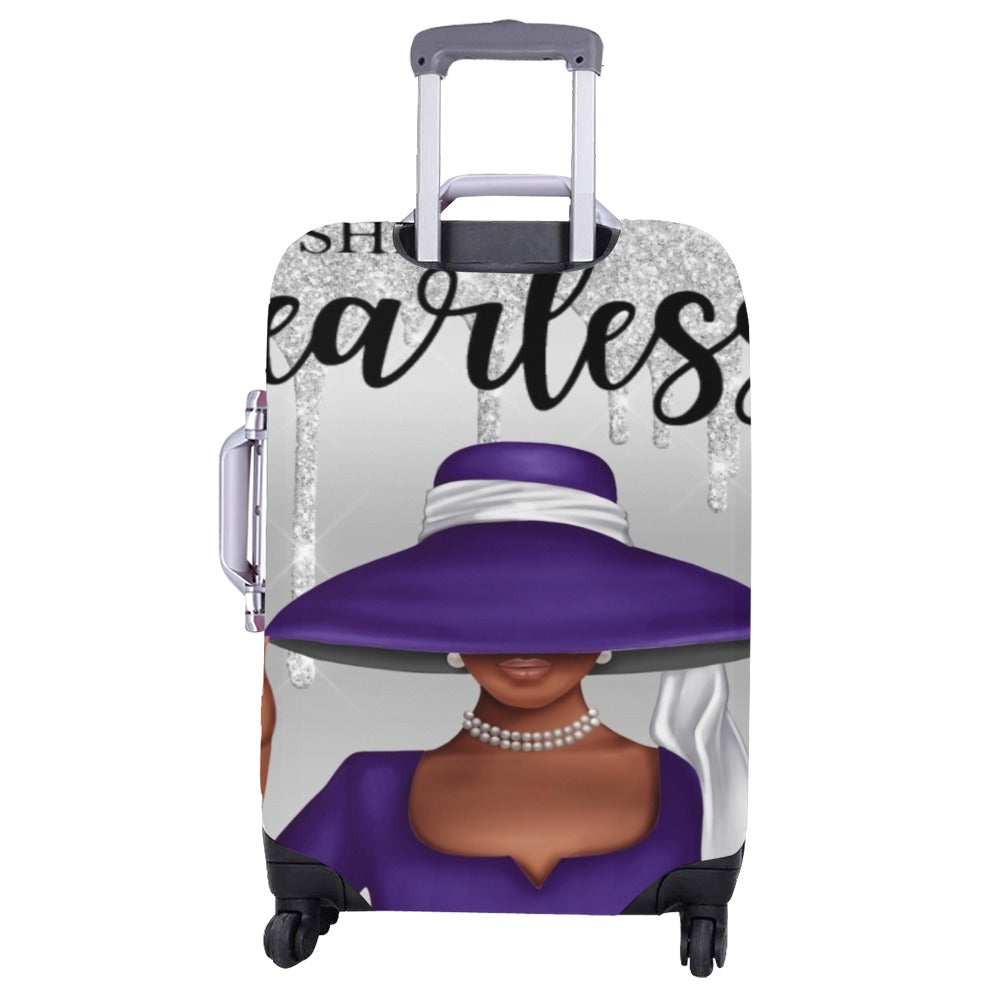 Purple and Silver She Is Fearless Luggage Cover/Large 26"-28"