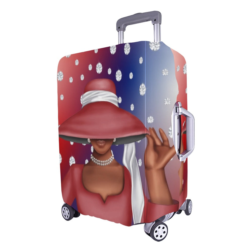 Red Blue Ombre Background diamond she is Luggage Cover/Large 26"-28"