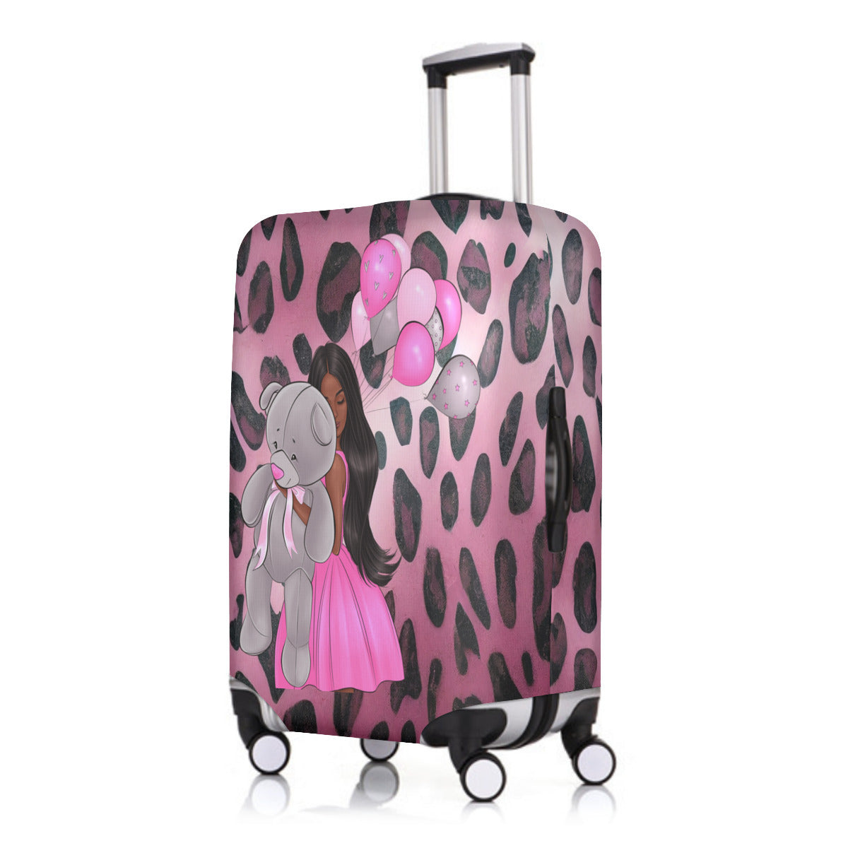 a pink suitcase with a pink flower on it