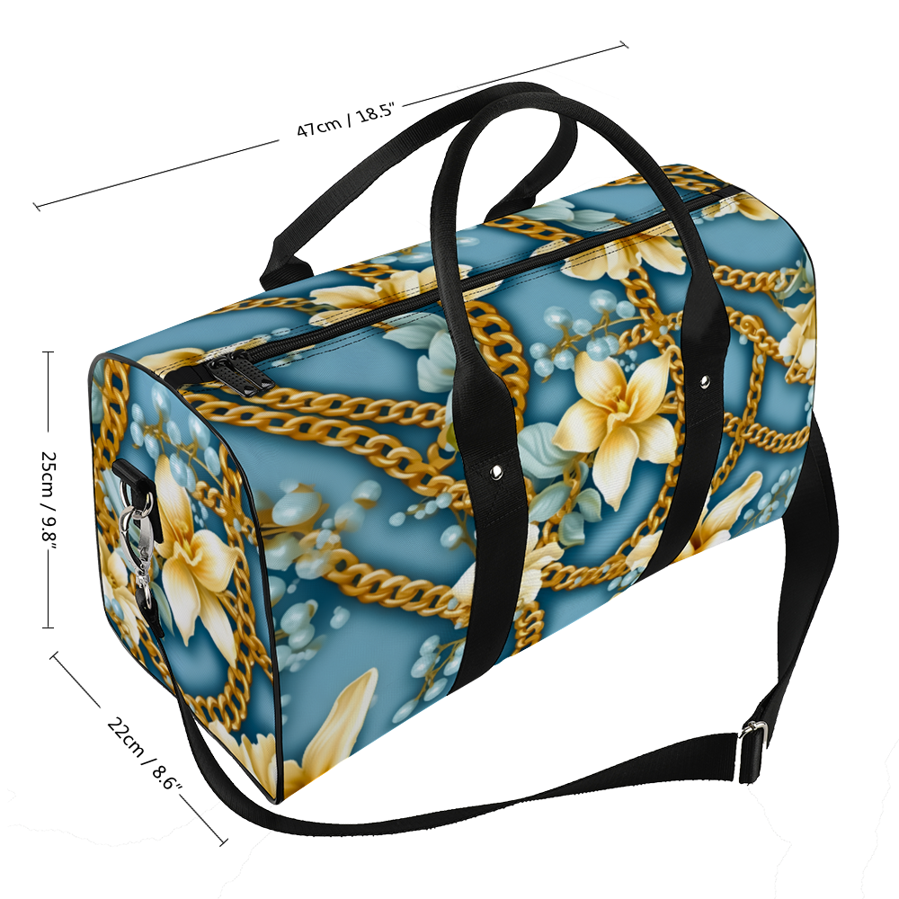 Teal & Cream Large Travel Luggage Gym Bags Duffel Bags