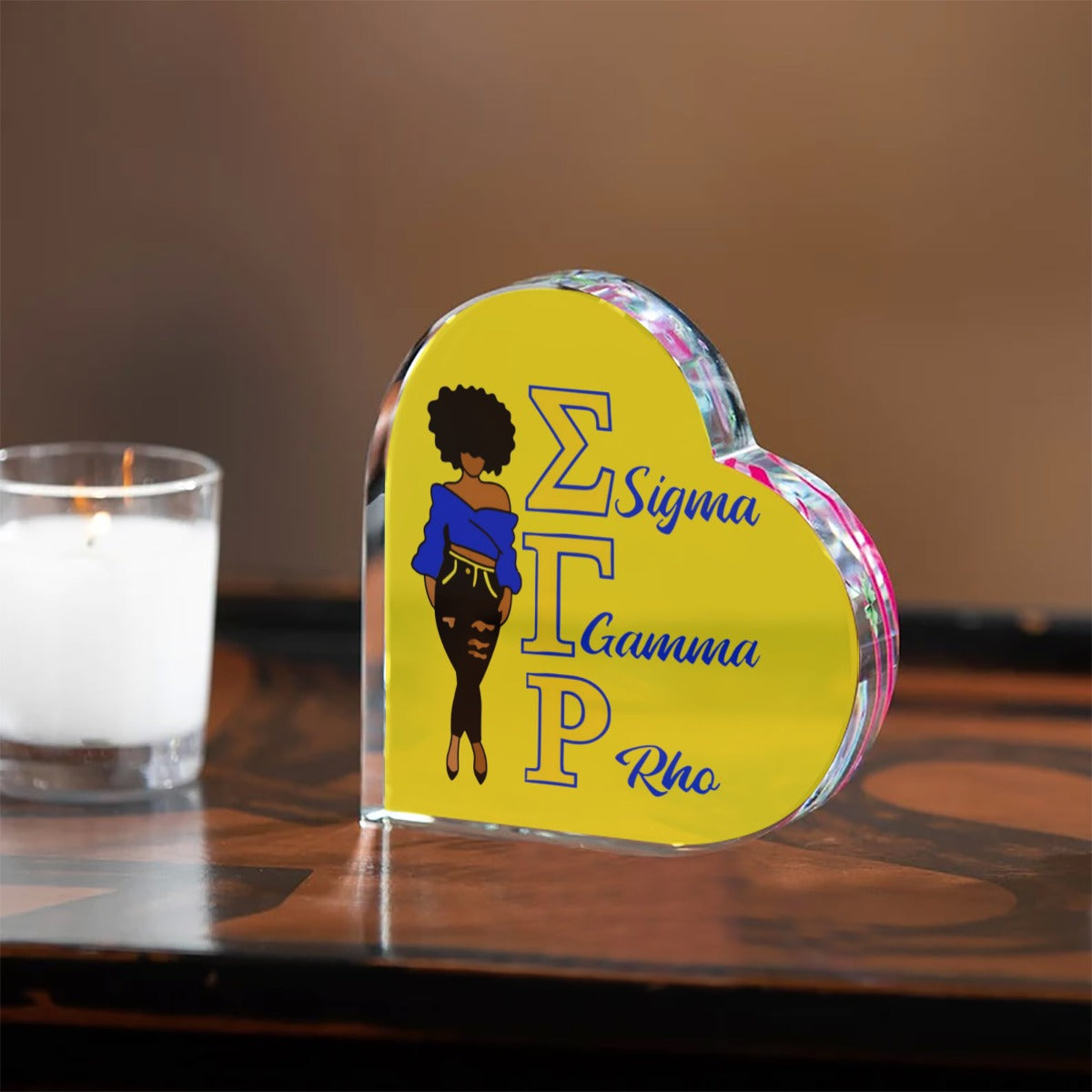 Sigma Gamma Rho Heart Shaped Acrylic Desktop Ornament