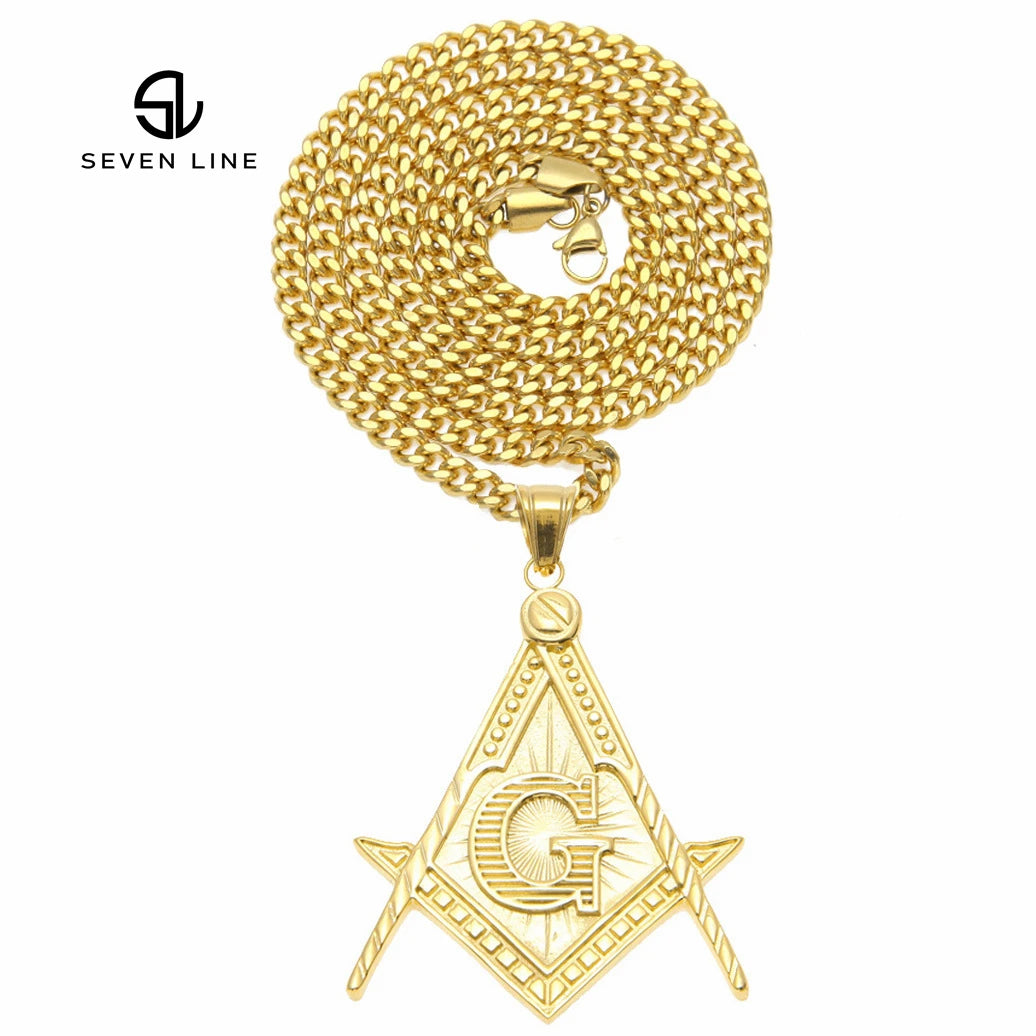 New Men's Hip Hop Necklace Vacuum Color Preservation Electroplating European and American Stainless Steel Masonic Pendant | Pretty N Pink Hair & More