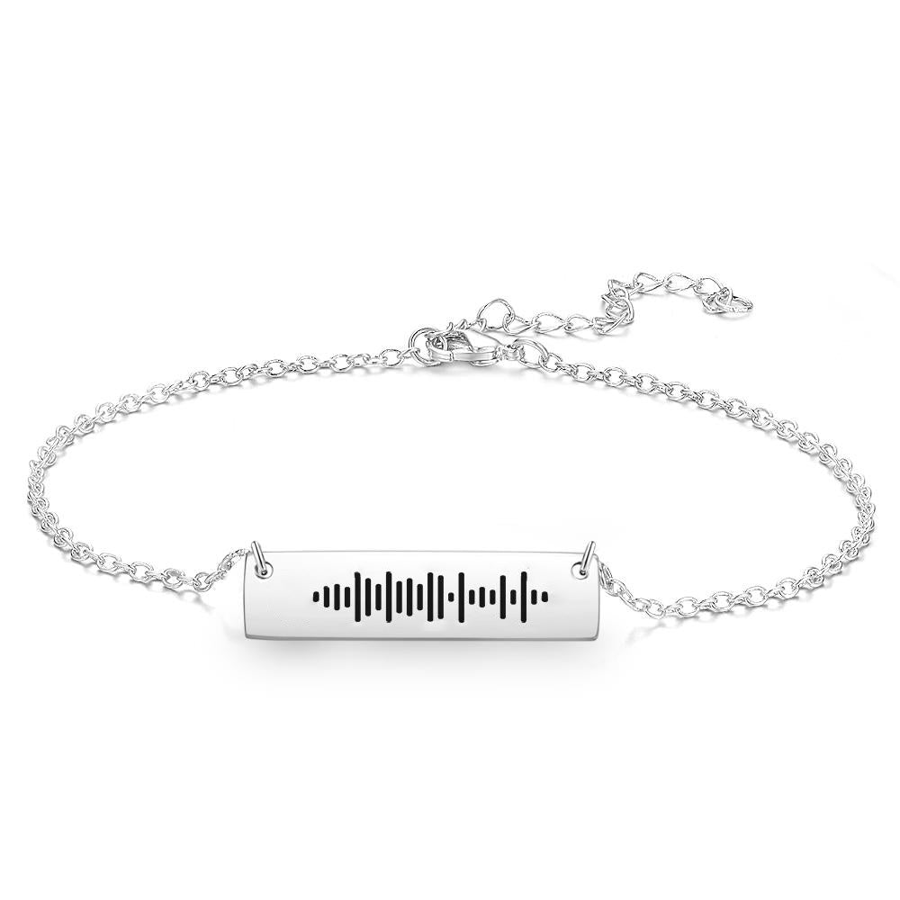 Silver Scannable Music Code Bar Anklet, Adjustable Chain