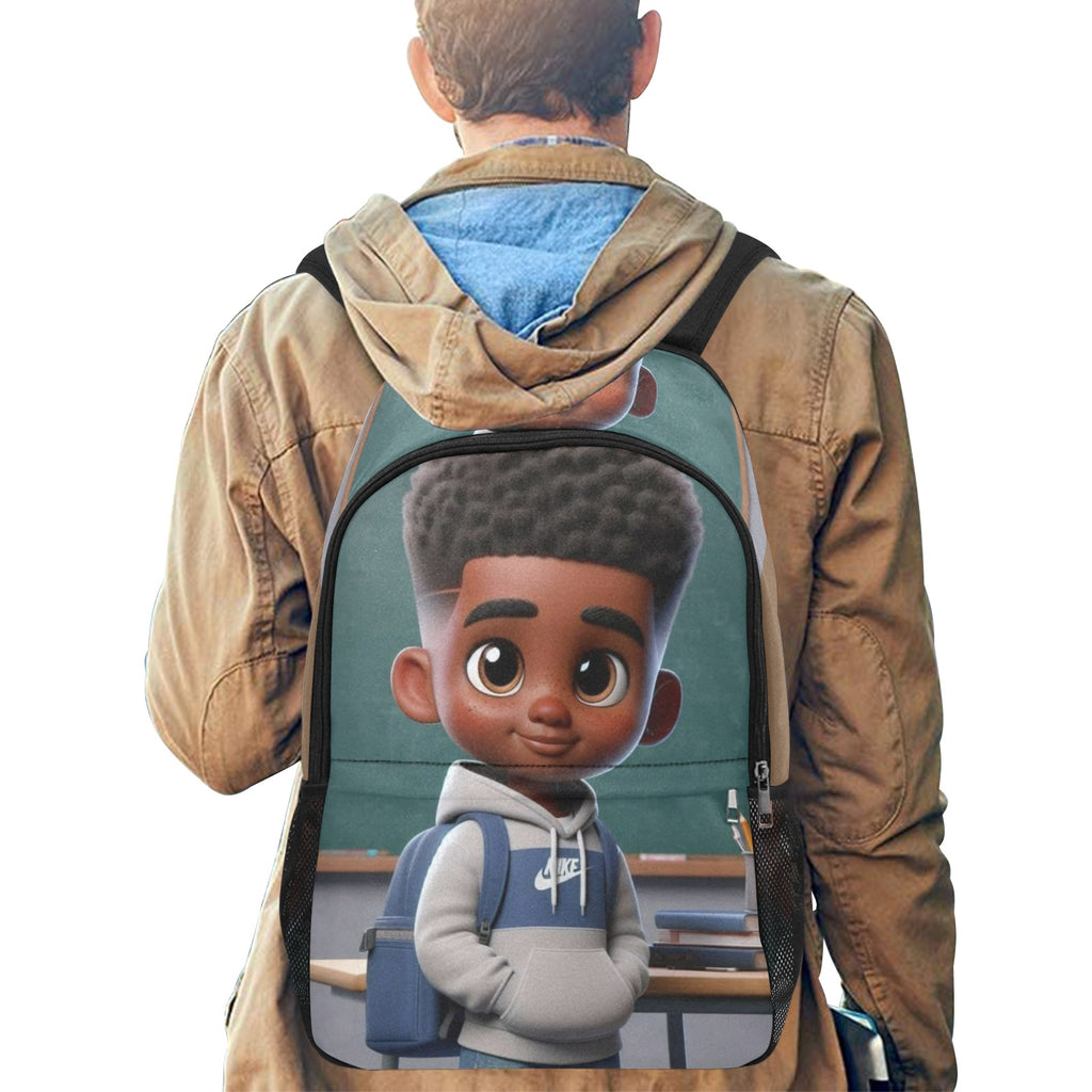 African American Boy Fabric Backpack with Side Mesh Pockets