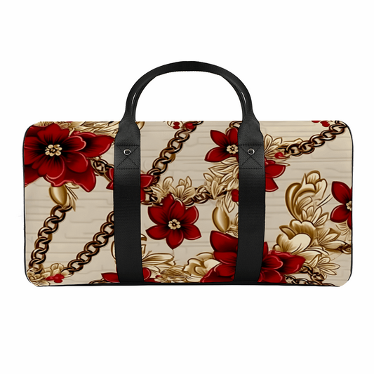 Burgandy & Light Brown Large Travel Luggage Gym Bags Duffel Bags | ThisNew