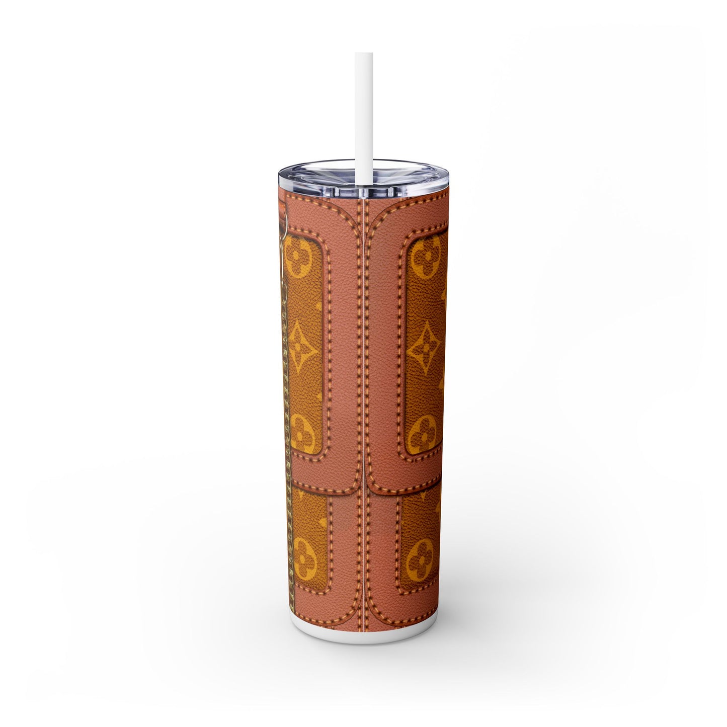 Louie Light Brown Skinny Tumbler with Straw, 20oz